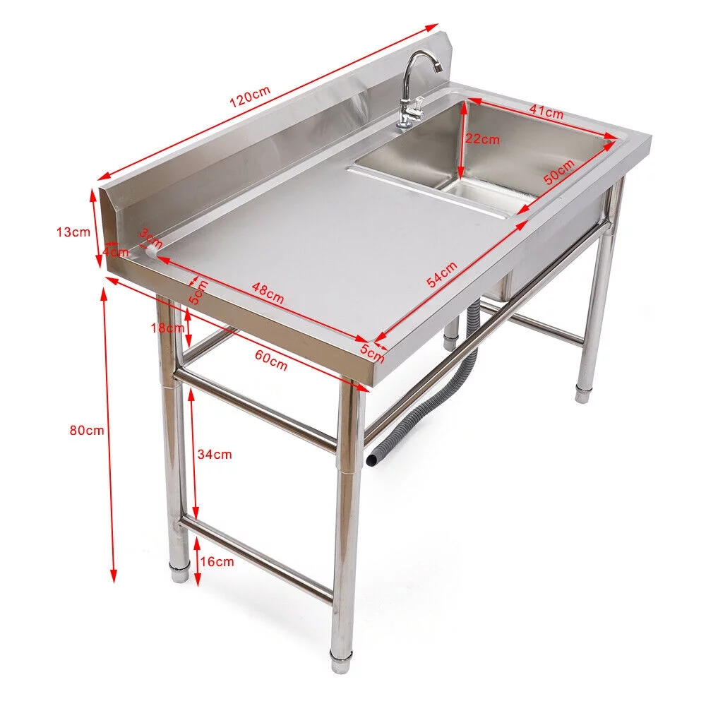 Commercial Stainless Steel Sink Bowl Kitchen Catering Prep Table +1 Compartment
