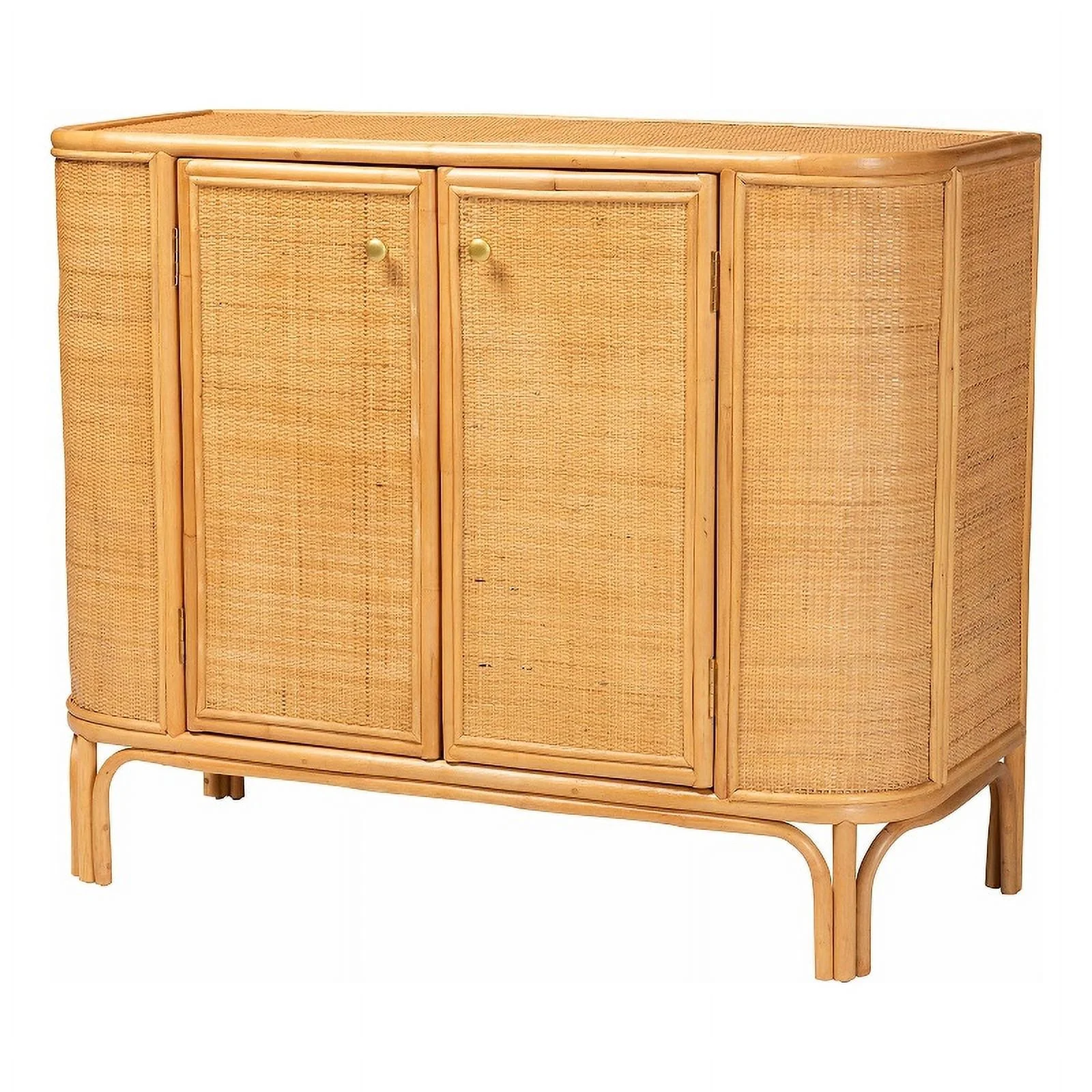 Pemberly Row Modern 2-Door Rattan Storage Cabinet in Natural Brown