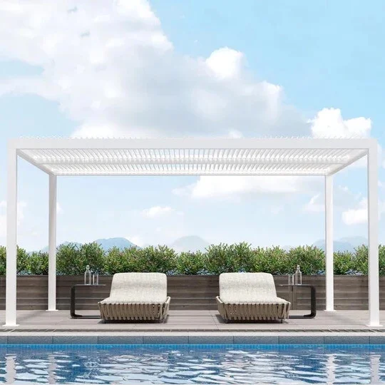 PURPLE LEAF Outdoor Louvered Pergola 12'x16' Aluminum Gazebo Modern White Patio Metal Pergola with Adjustable Rainproof Hardtop for Garden Lawns Yard