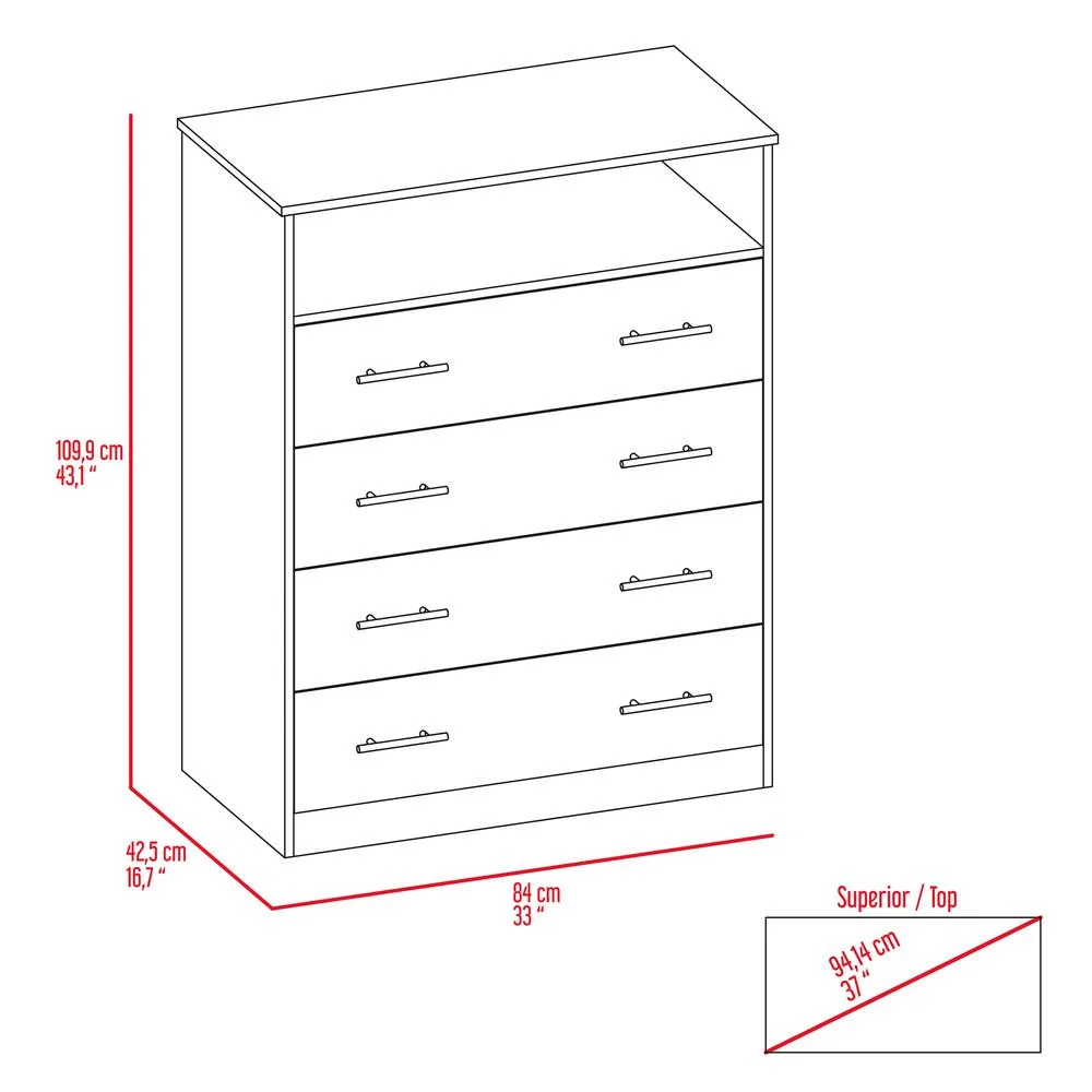 FM FURNITURE LLC Lagos Four Drawer Dresser ,Light Gray / White