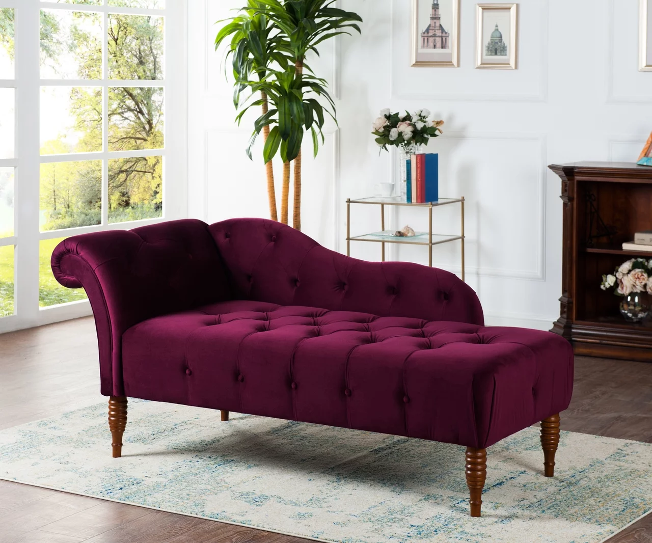 Samuel Tufted Roll Arm Chaise Lounge Burgundy