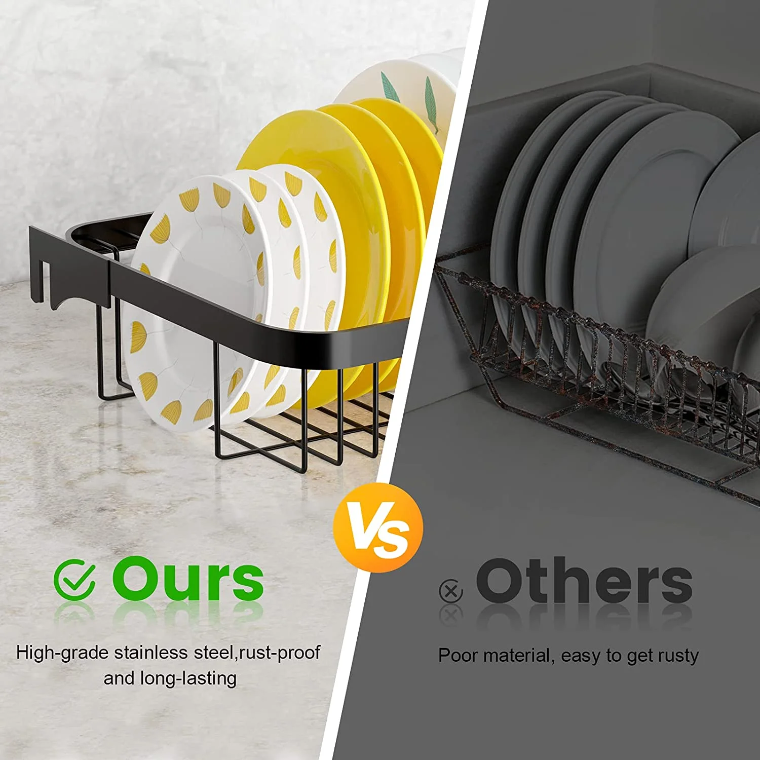 Dish Self Over the Sink Dish Racks for Kitchen Counter 2 Tier Full Stainless Steel Over Sinks Dry Rack , Multifunctional Over Sinks Shelf , Over Sinks Dish Drying Rack ,Black (Single Sink-85CM)