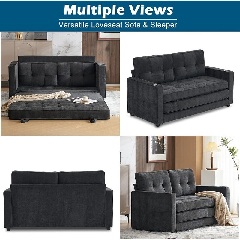 VINGLI Loveseat Sleeper 64.2''W Deep Grey