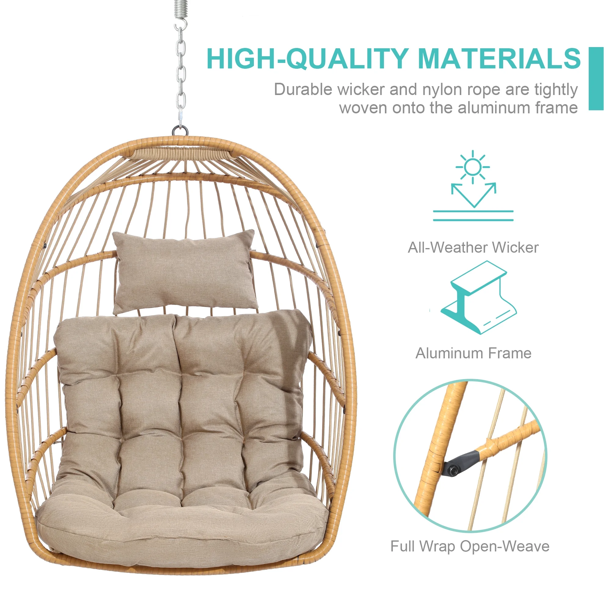 SWITTE Egg Chair with Stand PE Wicker Swing Chair and Beige Cushion