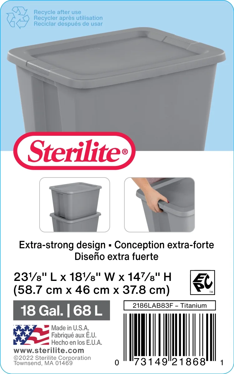 Sterilite 18 Gallon Tote Box Plastic, Titanium