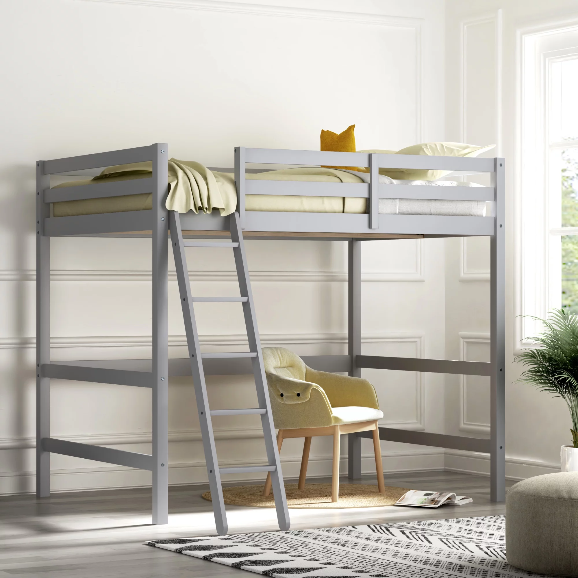 Hillsdale Campbell Wood Full Loft Bunk Bed with Ladder, up to 350 lbs Capacity, Gray