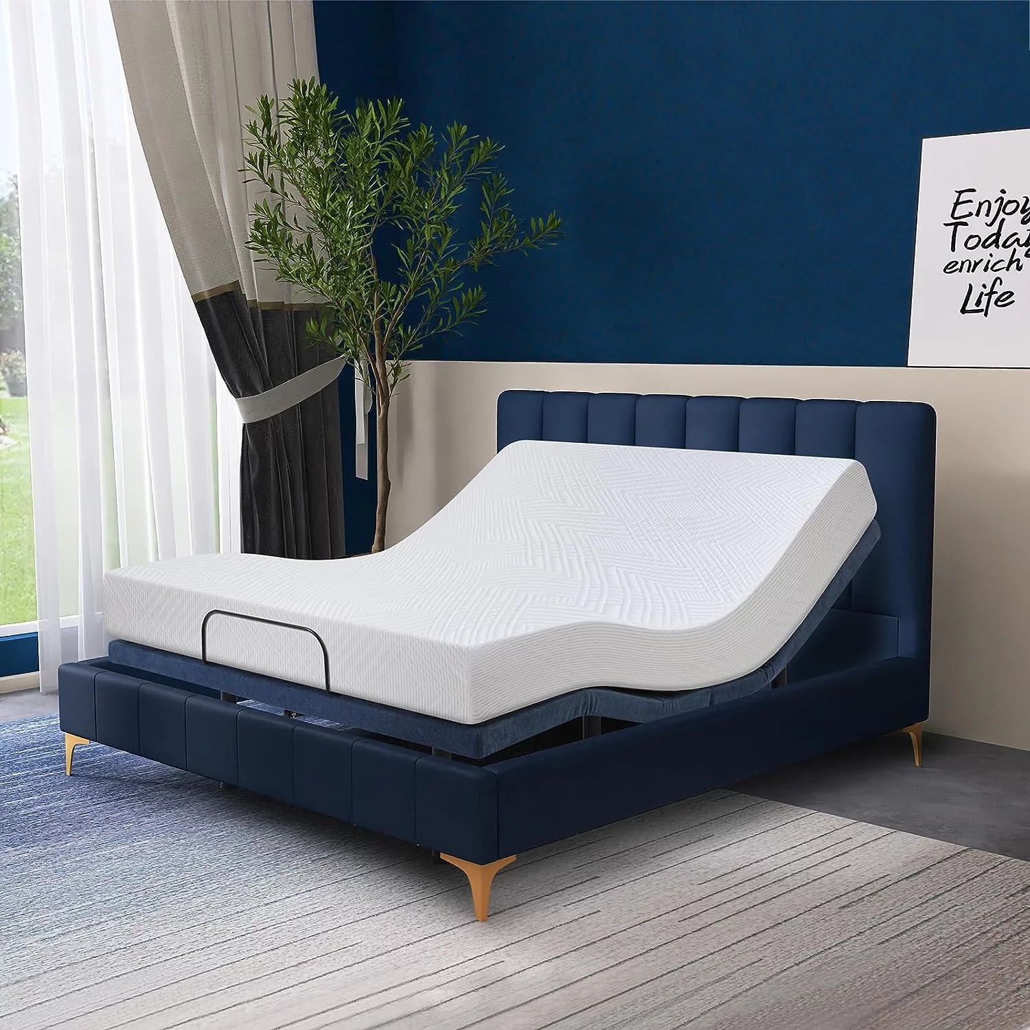 Hcore Adjustable Bed Base,Bed Frame with Head and Foot Incline,Anti-Snore,Zero Gravity, Quiet Motor,Under Bed Lighting,Wireless Remote Control,No Tools Assembly,Dual USB Ports,King