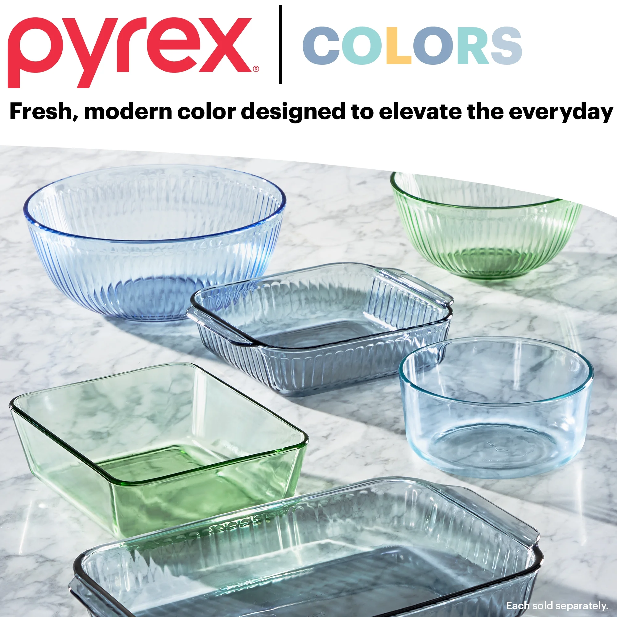 Pyrex Sculpted Tinted 4-Piece Glass Mixing Bowl Set with Airtight Plastic Lids, 1.3qt Amber/2.3qt Green
