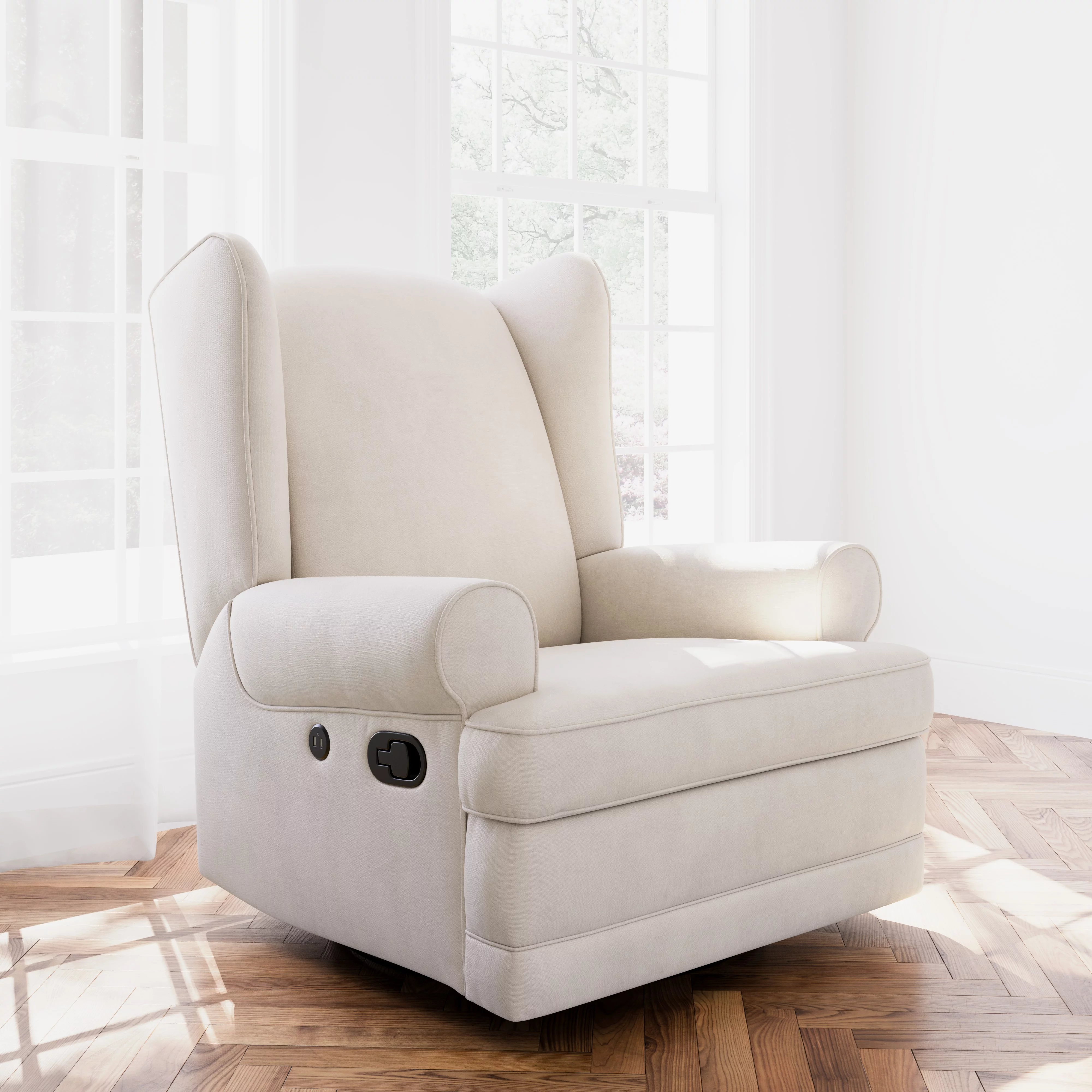 Storkcraft Serenity Wingback Children's Nursery Recline Glider with USB, Ivory