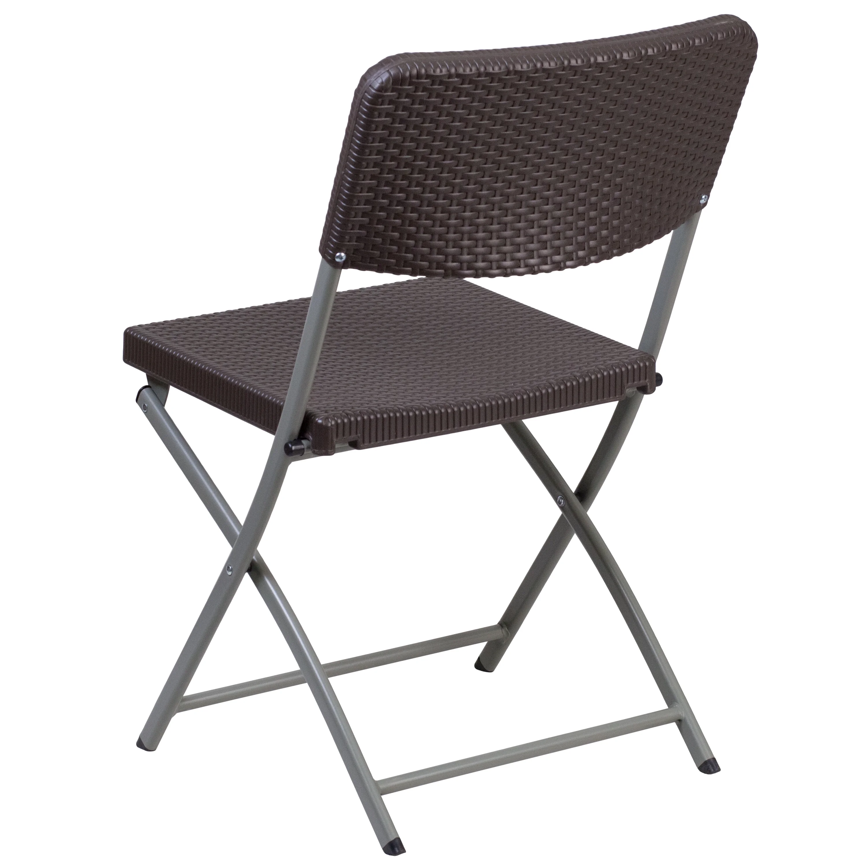BizChair 2 Pack Brown Rattan Plastic Folding Chair with Gray Frame