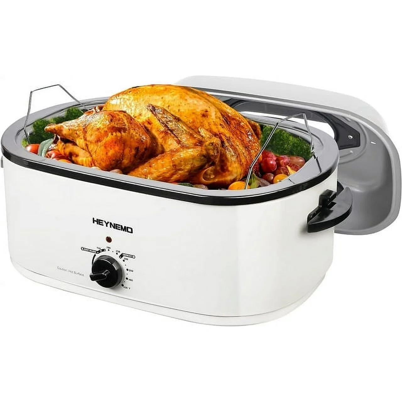 24 Quart Electric Roaster Oven Stainless Steel Roaster Pan With Self-Basting Lid Removable Insert Pot, White