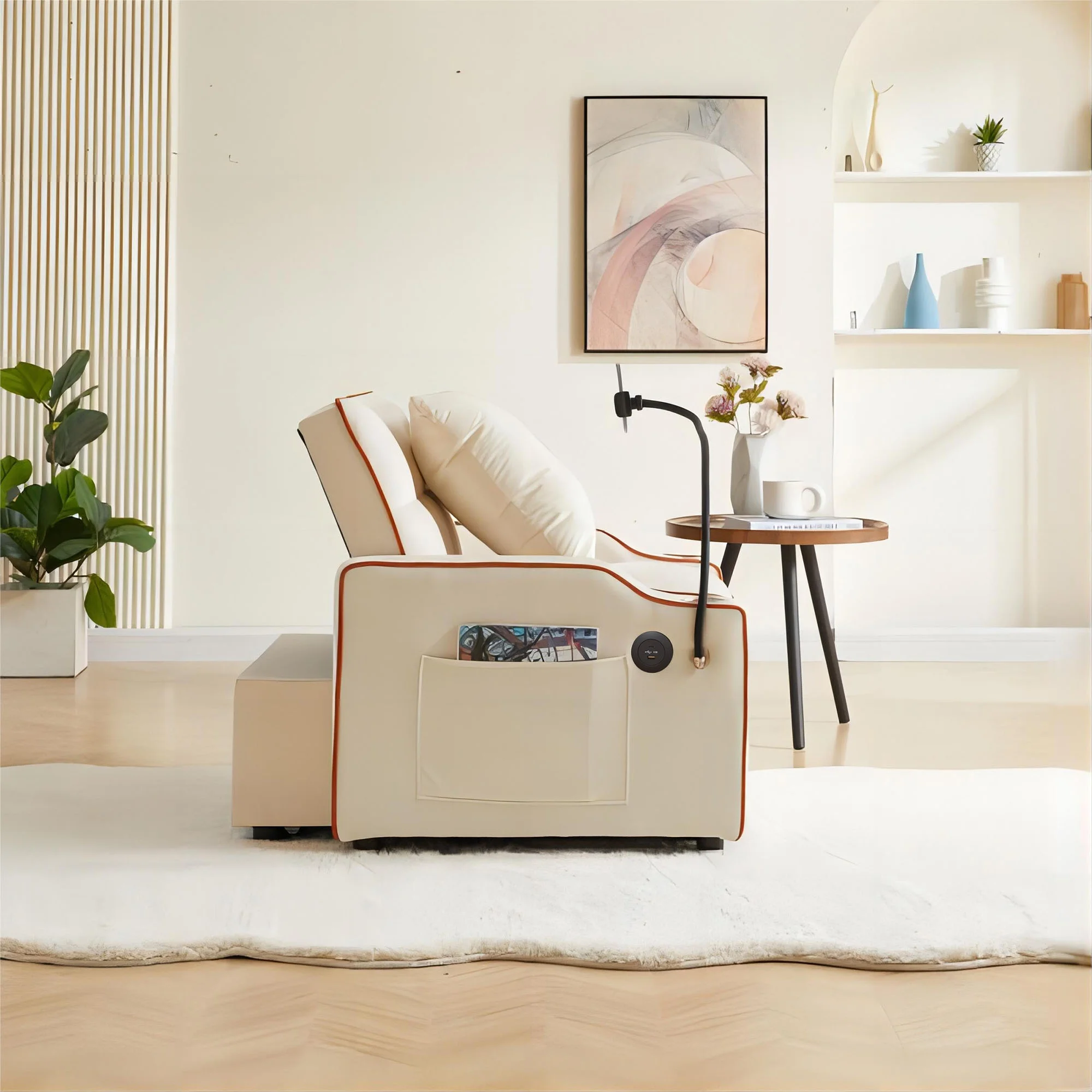 3-in-1 Convertible Pull Out Sleeper Loveseat Sofa Bed,Adjustable Lounge Recliner Futon Sofá Chair Upholstered Single-Seat Couches with Reclining Backrest,Toss Pillows&Side Pockets for Living Room