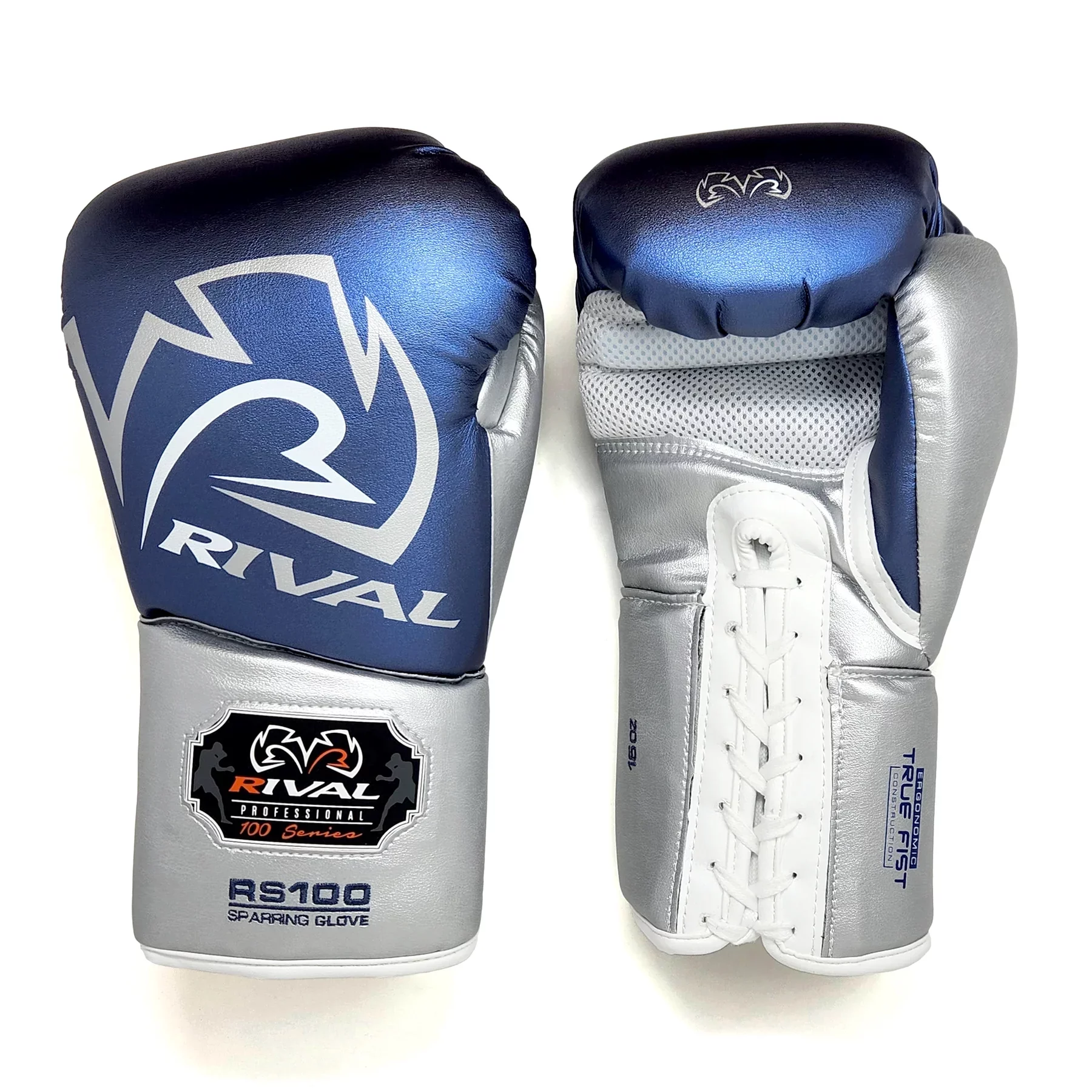 Rival Boxing RS100 Pro Sparring Boxing Gloves - 14 oz. - Blue/Silver