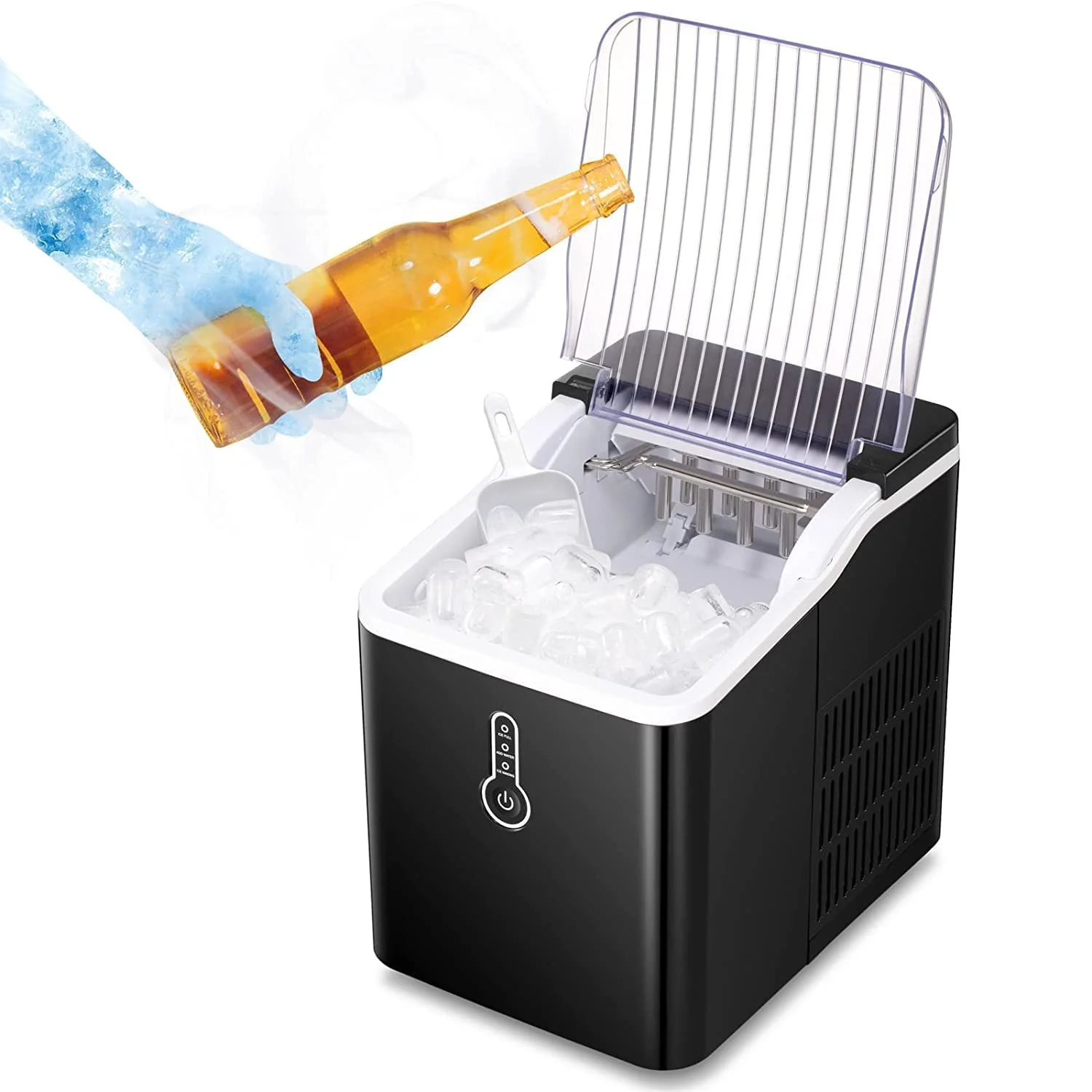 Ice Makers Countertop, Portable Ice Makers Countertop with Ice Scoop and Ice Basket, 9 Bullet Cubes Ready in 8 Mins,Self-Cleaning,for Home/Office/RV.(Black)
