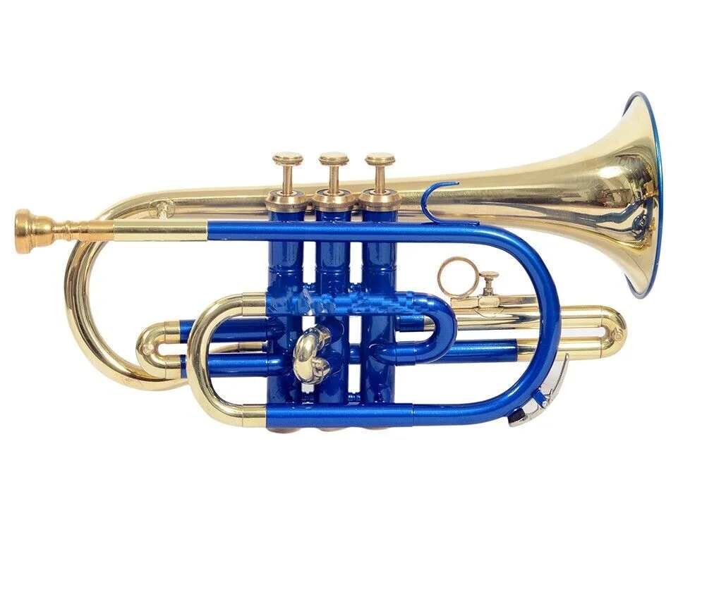 Cornet blue and brass color finish Bb pitch with hard case bag and mouthpiece