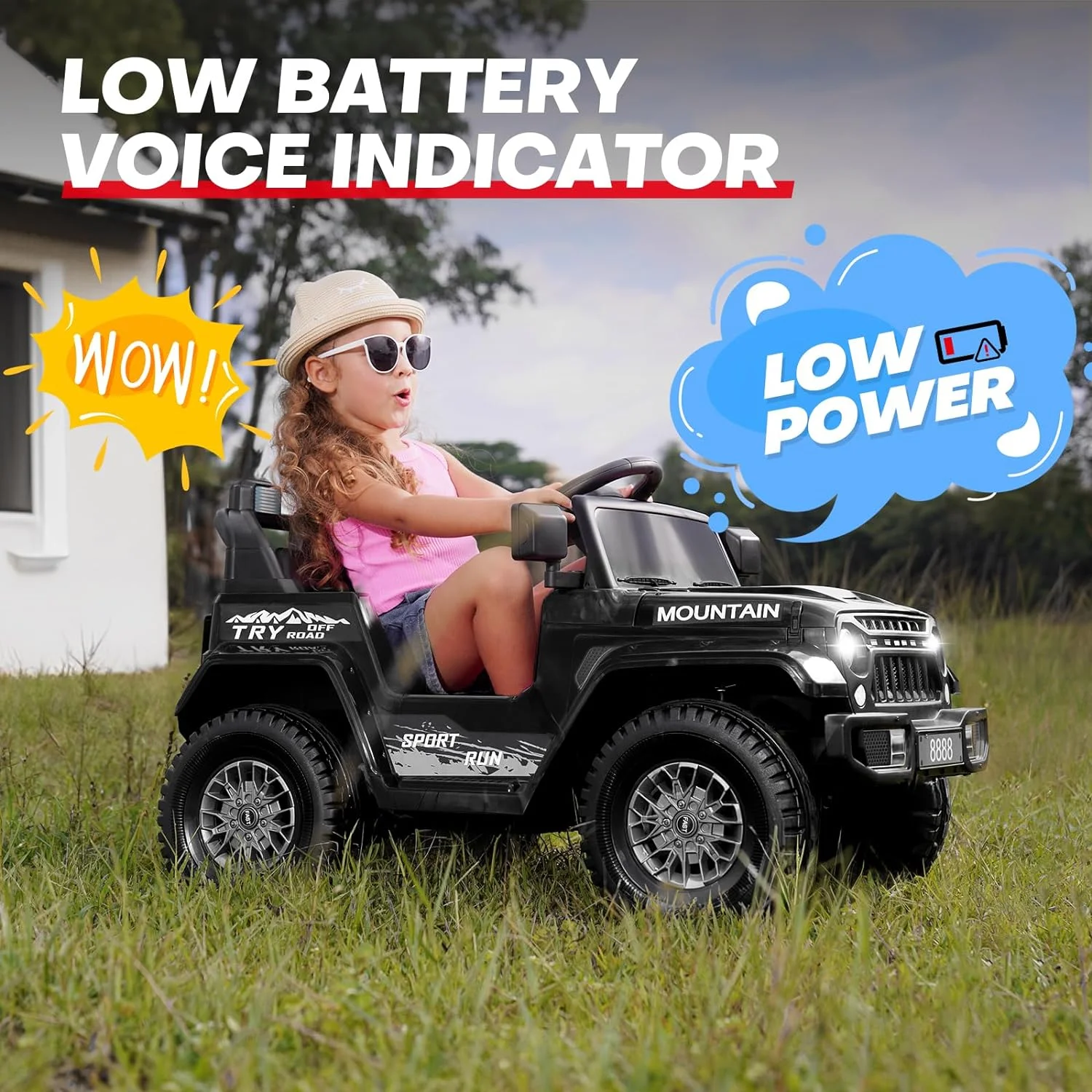 TEOAYEAH 2X35W Ride on Truck Car, 12V Electric Vehicle Toy w/Remote Control, Low Battery Voice Prompt, Wireless Music, Black