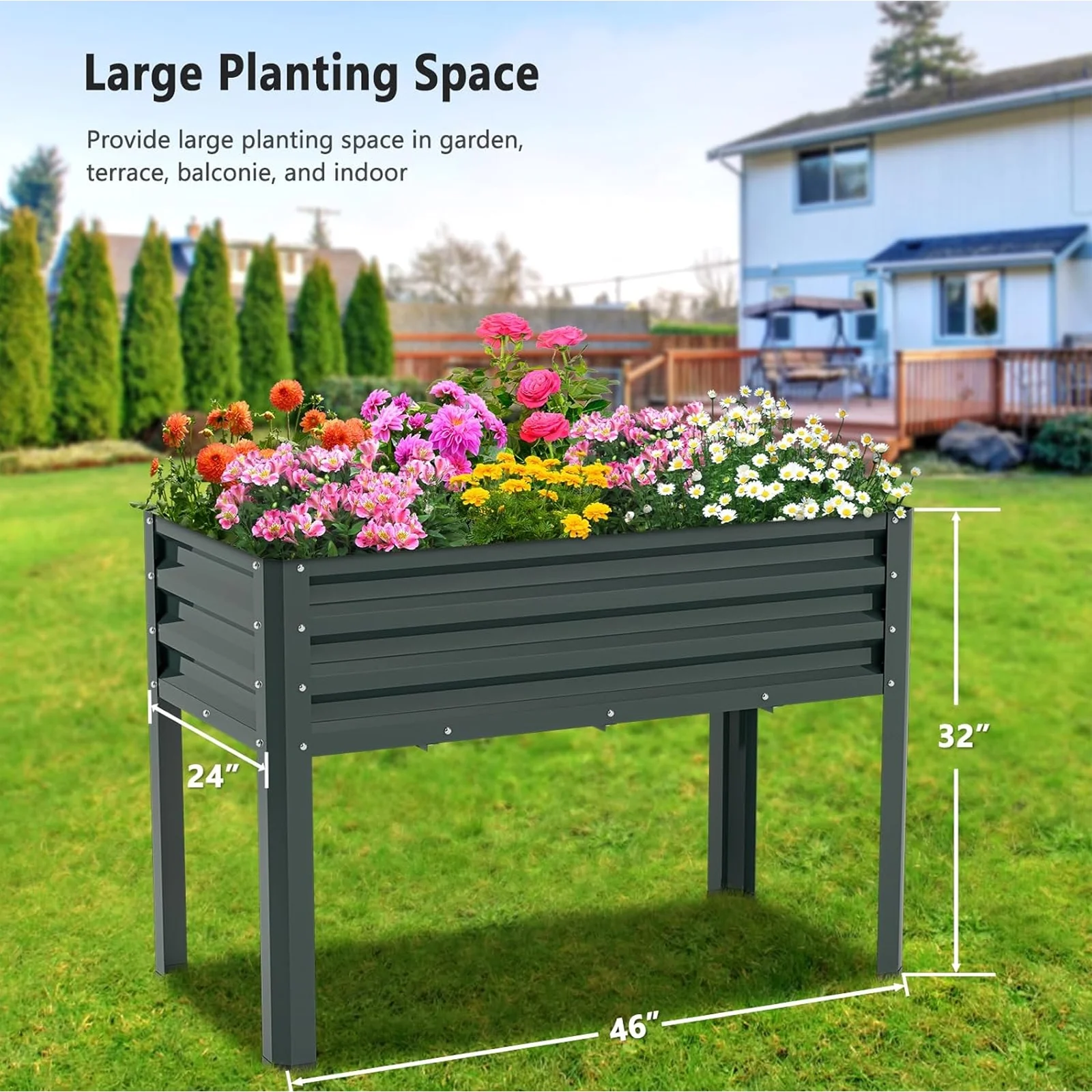 NAIZEA Raised Garden Bed with Legs, Large Standing Planter Box, Outdoor Growing Bed Herb Planter for Gardening, 400lb Capacity