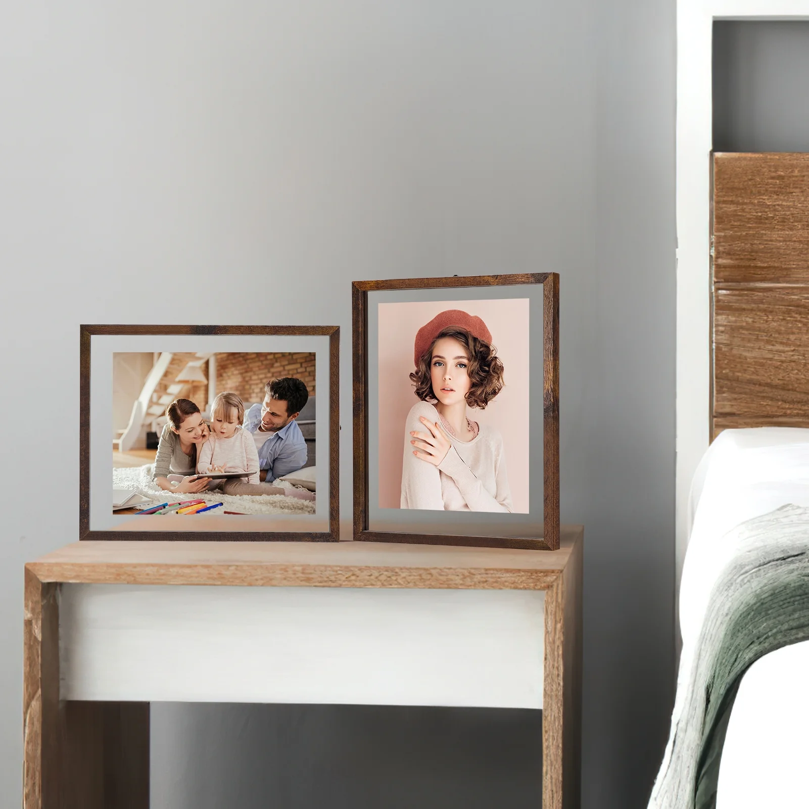 4 Pack 8x10 Picture Frames Set, Farmhouse Wood Rustic Brown Picture Frames 8 by 10 with Tempered Glass Gallery Wall Tabletop Display