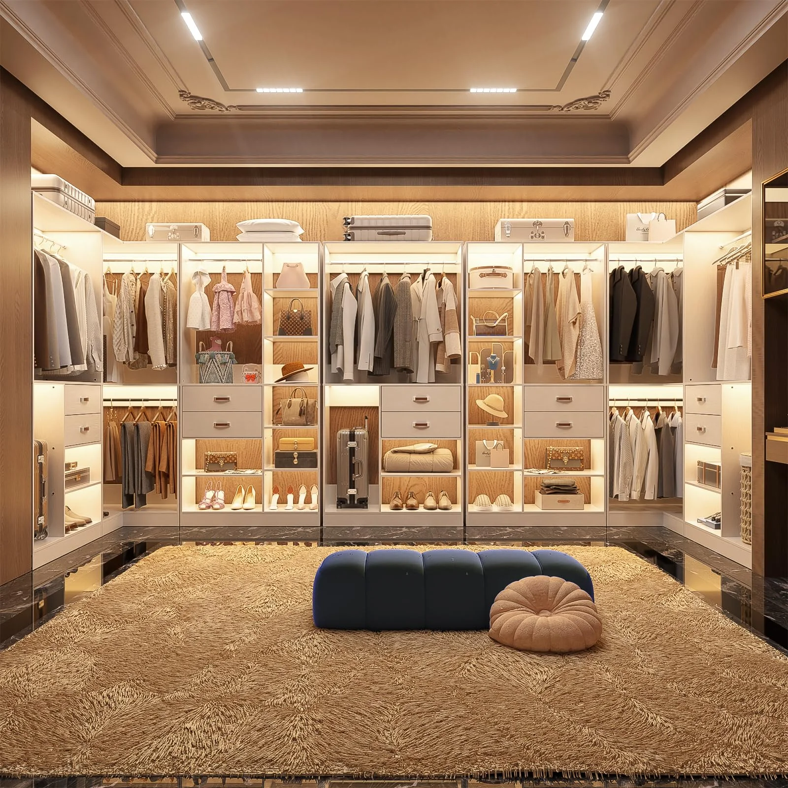 Homieasy Freestanding Closet System with 3 Sets, 110'' Reversible Stand-alone Wardrobe, 80'' Height Cloth Garment Organizer, Walk-in Closet with Hanging Rod, 71