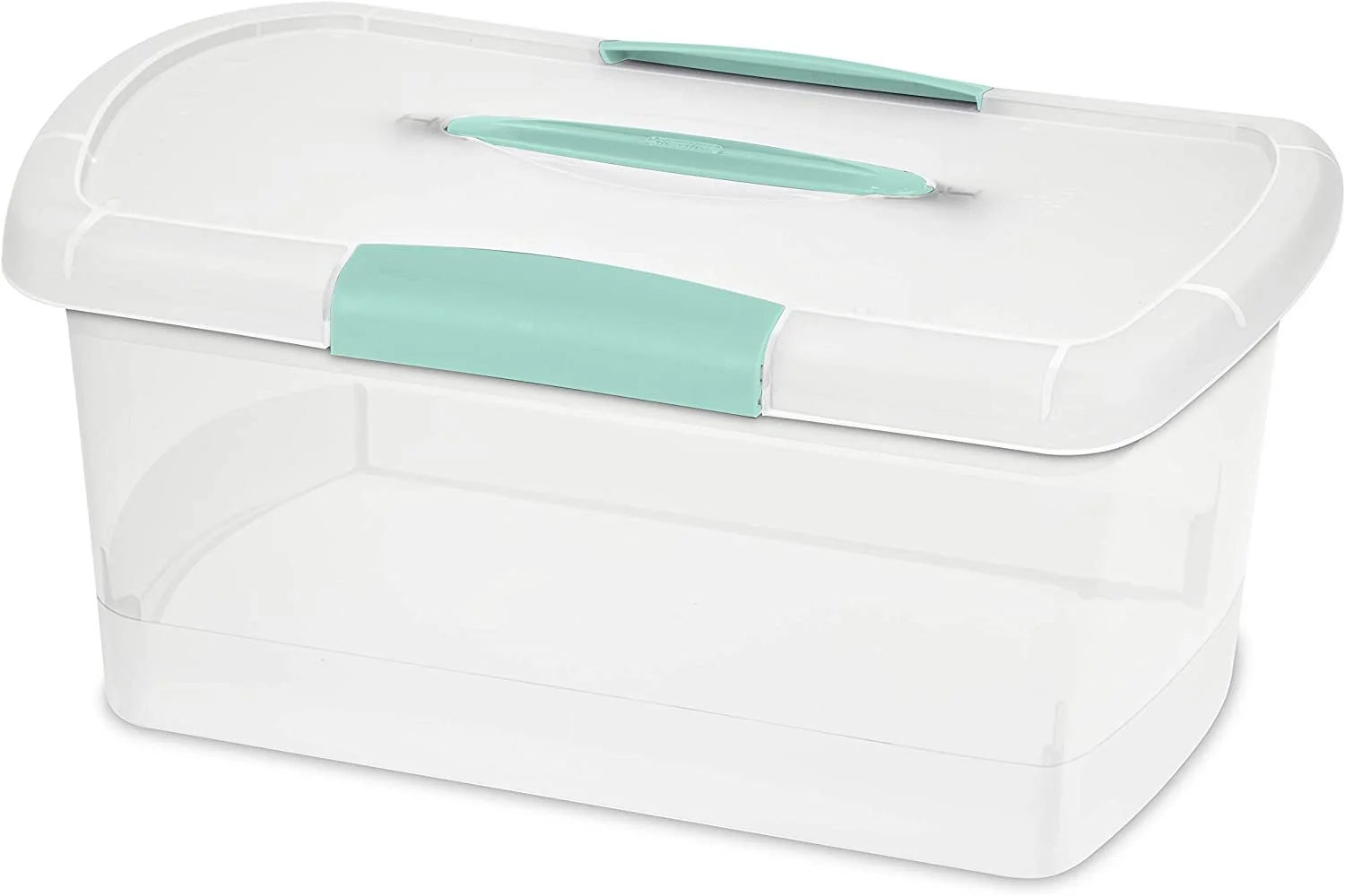 Sterilite 18748606 Medium Nesting ShowOffs, Clear with Blue Aquarium Handle and Latches, 6-Pack