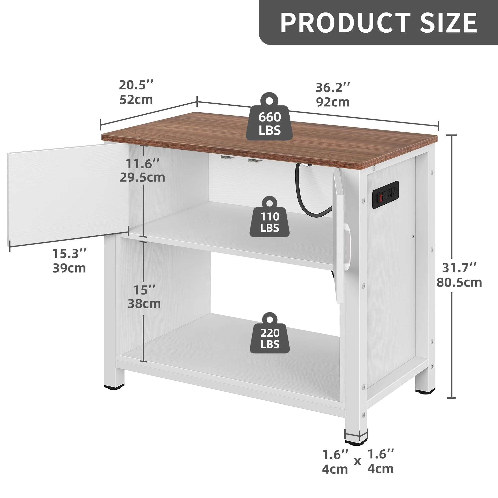 Dextrus Heavy Duty Metal Aquarium Stand with Power Outlets, 40-55 Gallon Fish Tank Stand, Turtle Tank, Reptile Terrarium with Cabinet, 670LBS Capacity-White