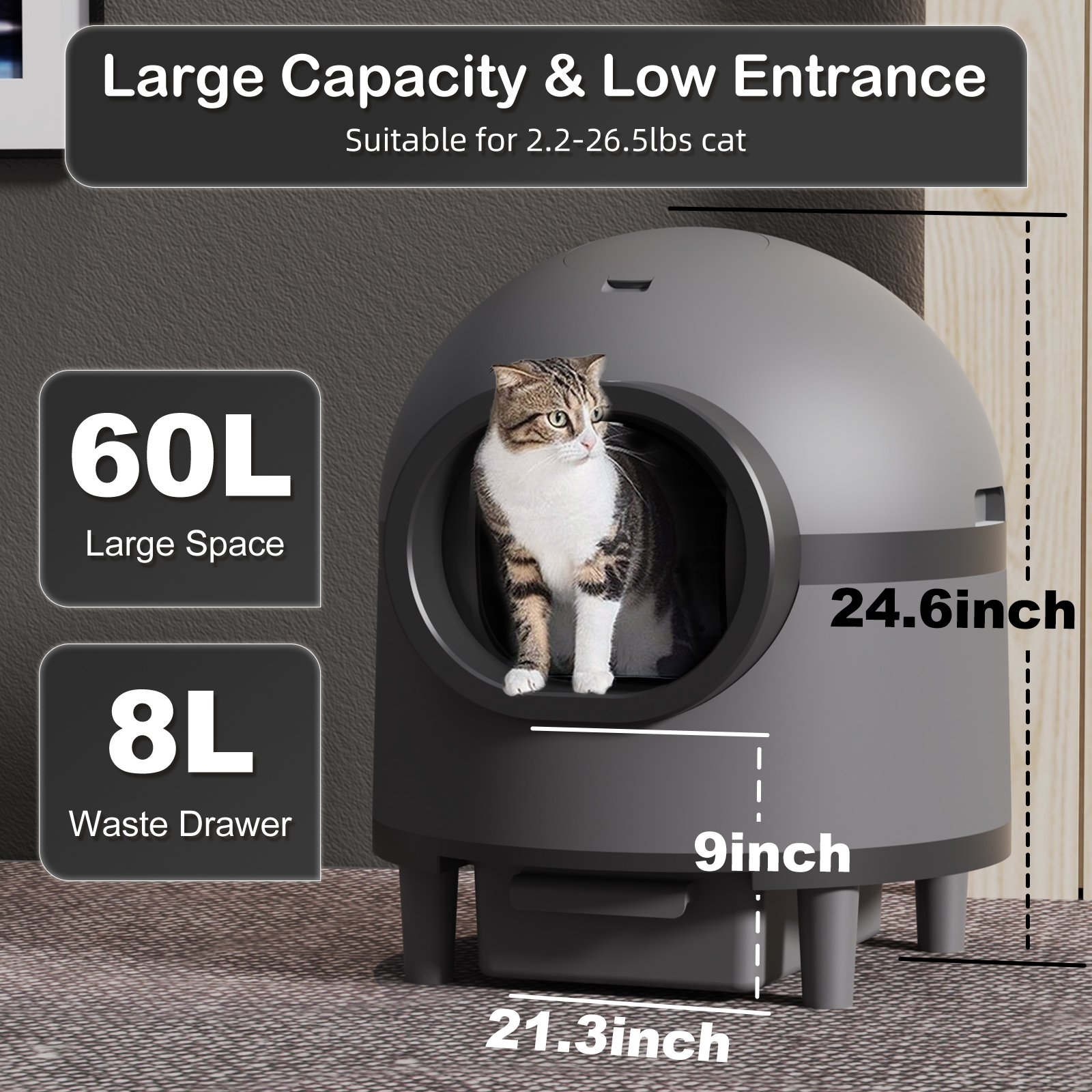 REDSASA Self Cleaning Litter Box,Automatic Cat Litter Box for Multiple Cats with Deodorizer & Mat & Liner,Anti-Pinch Safety Protection& Odor Removal,Black