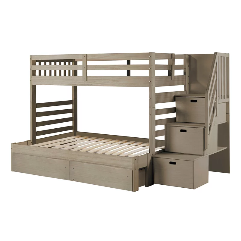 My Bed Now Everest 2-Drawer Twin-over-Full Wood Bunk Bed with Staircase in Brown