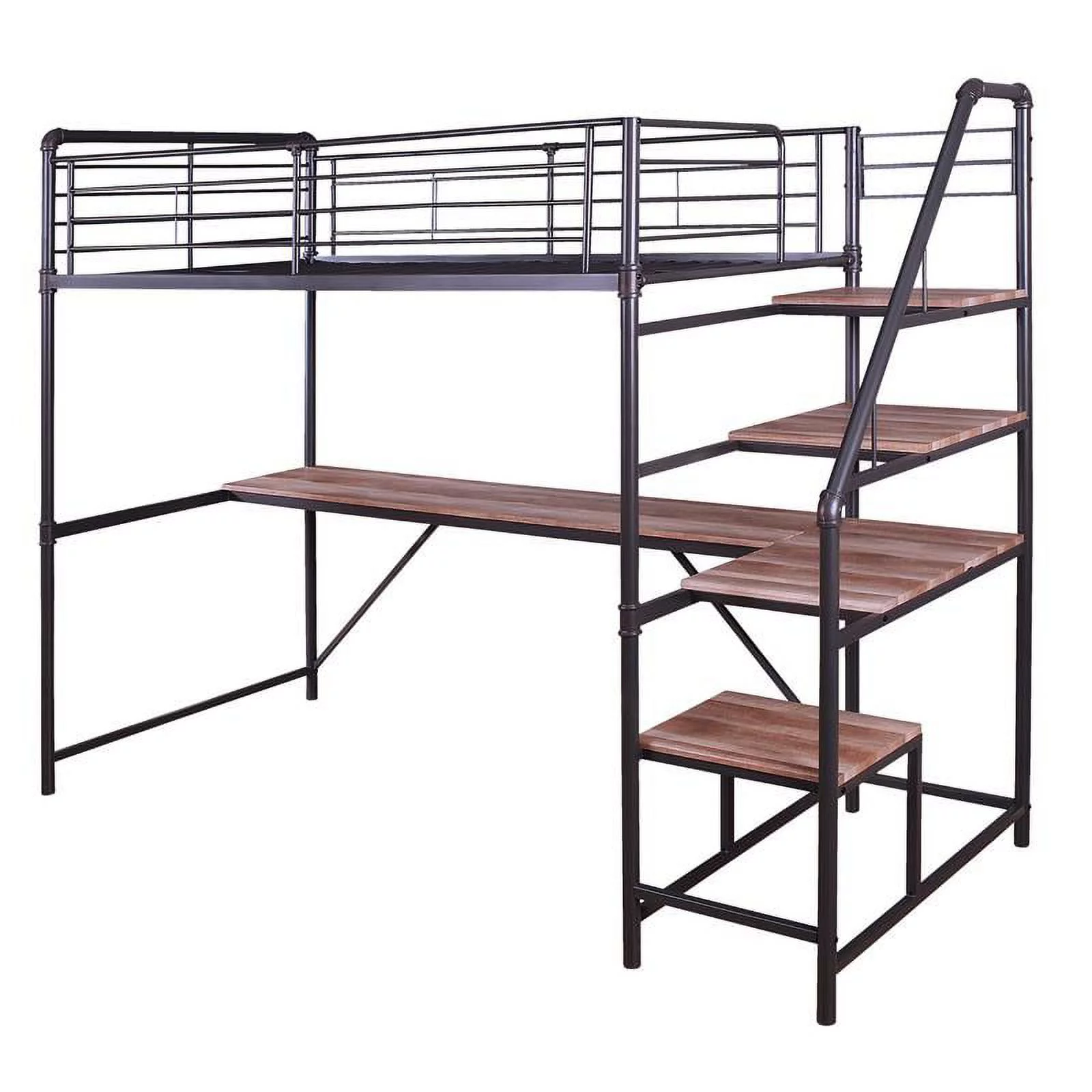 Furniture of America Pico Metal Twin Loft Bed with Workstation in Sand Black
