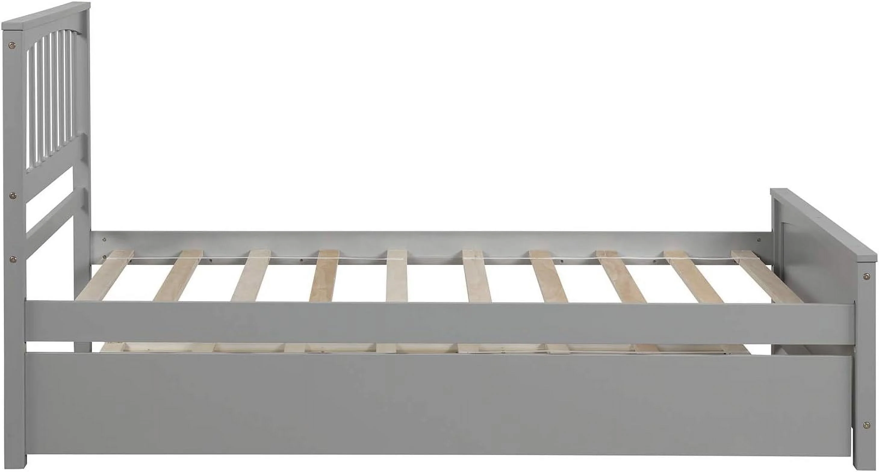 Platform Bed With Trudle, Solid Wood Bed With Headboard & Footboard, Bed Frame For Kids Tees Adults Boys Girls, o Box Sprig eeded (, Grey)