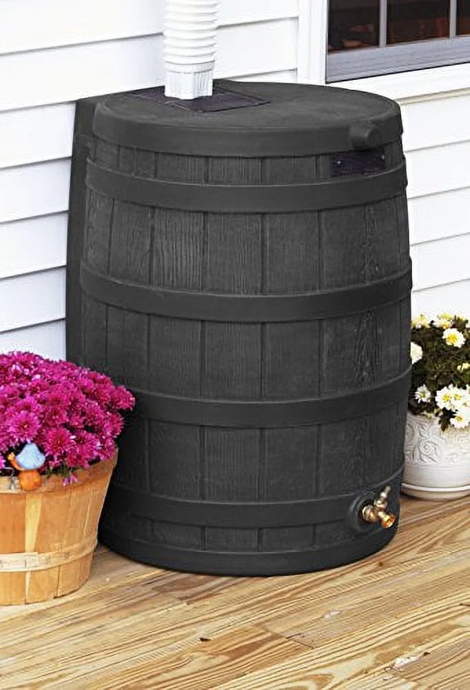 Good Ideas Rain Wizard 50 Gallon Plastic Rain Barrel, Black