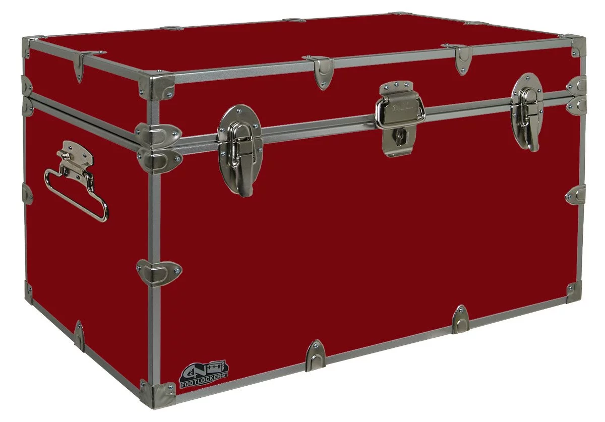 C&N Footlockers Graduate Storage Trunk - Large College Dorm Chest - Durable with Lid Stay - 32 x 18 x 18.5 Inches - Red
