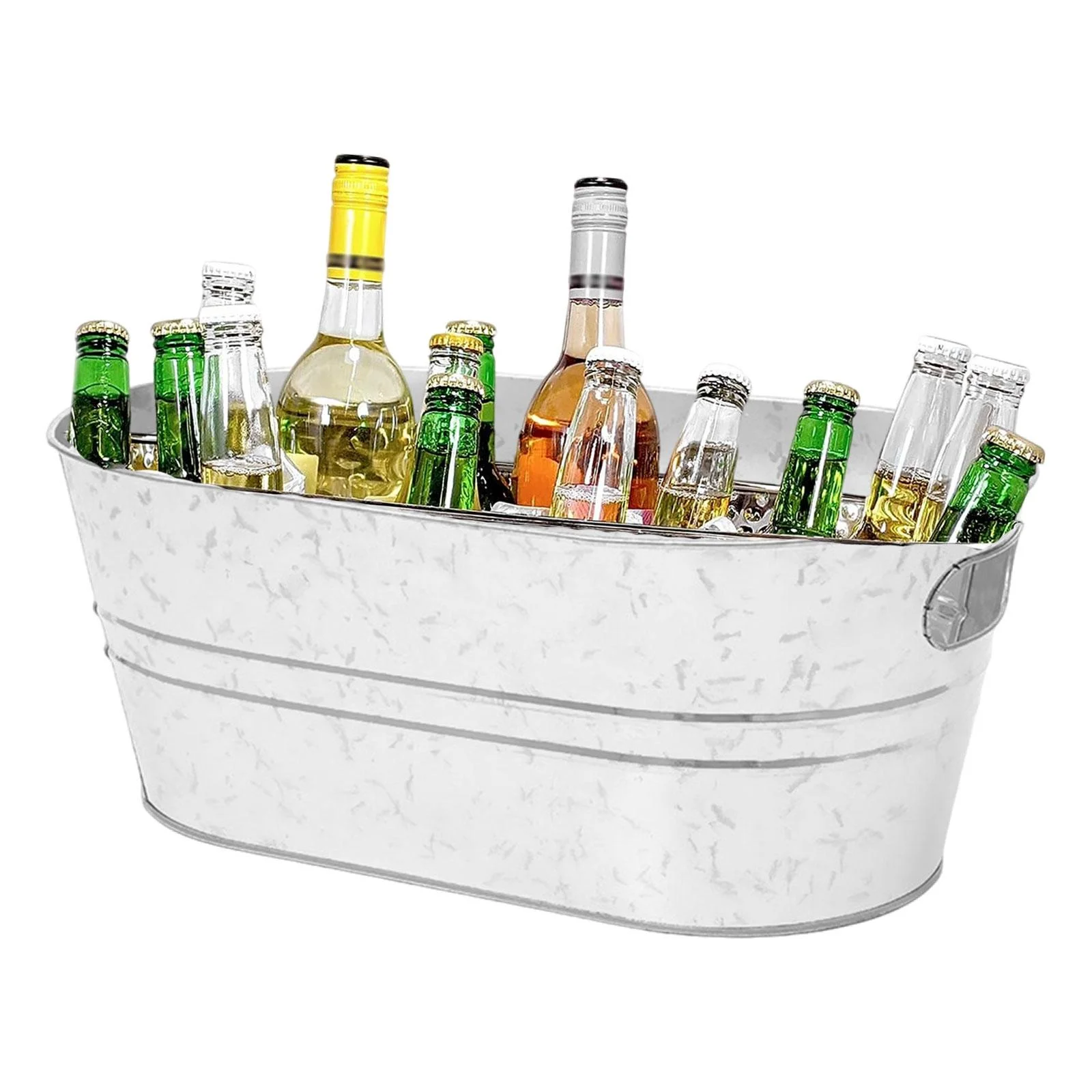 Hellery Galvanized Beverage Tub,Long Galvanized Oval Tub,Beer Champagne Cooling,Galvanized Metal Ice Bucket for Home Parties
