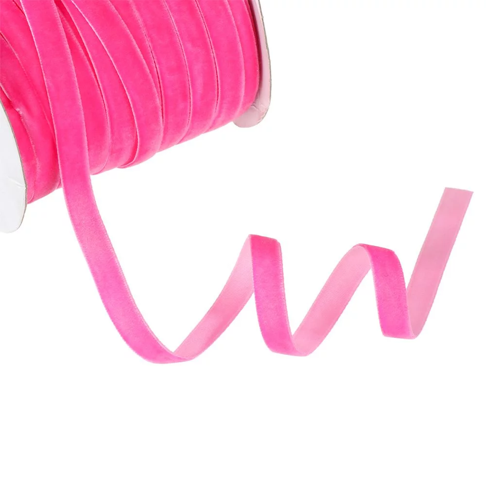 50yards 10mm Crafts Gifts Home Packaging Strap Flocking Silk Velvet Ribbon Wrapping Band ROSE RED