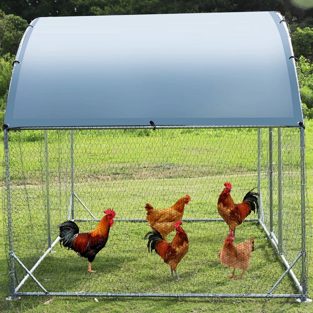 Large Metal Chicken Coop for Outdoor, Hen Run House for 10 Chicken, Walkin Poultry Cage, Dog Kennel for Outdoor,Backyard and Farm, with Waterproof and Anti-Ultraviolet Cover( 9.2'W x 6.2'L x 6.5'H )