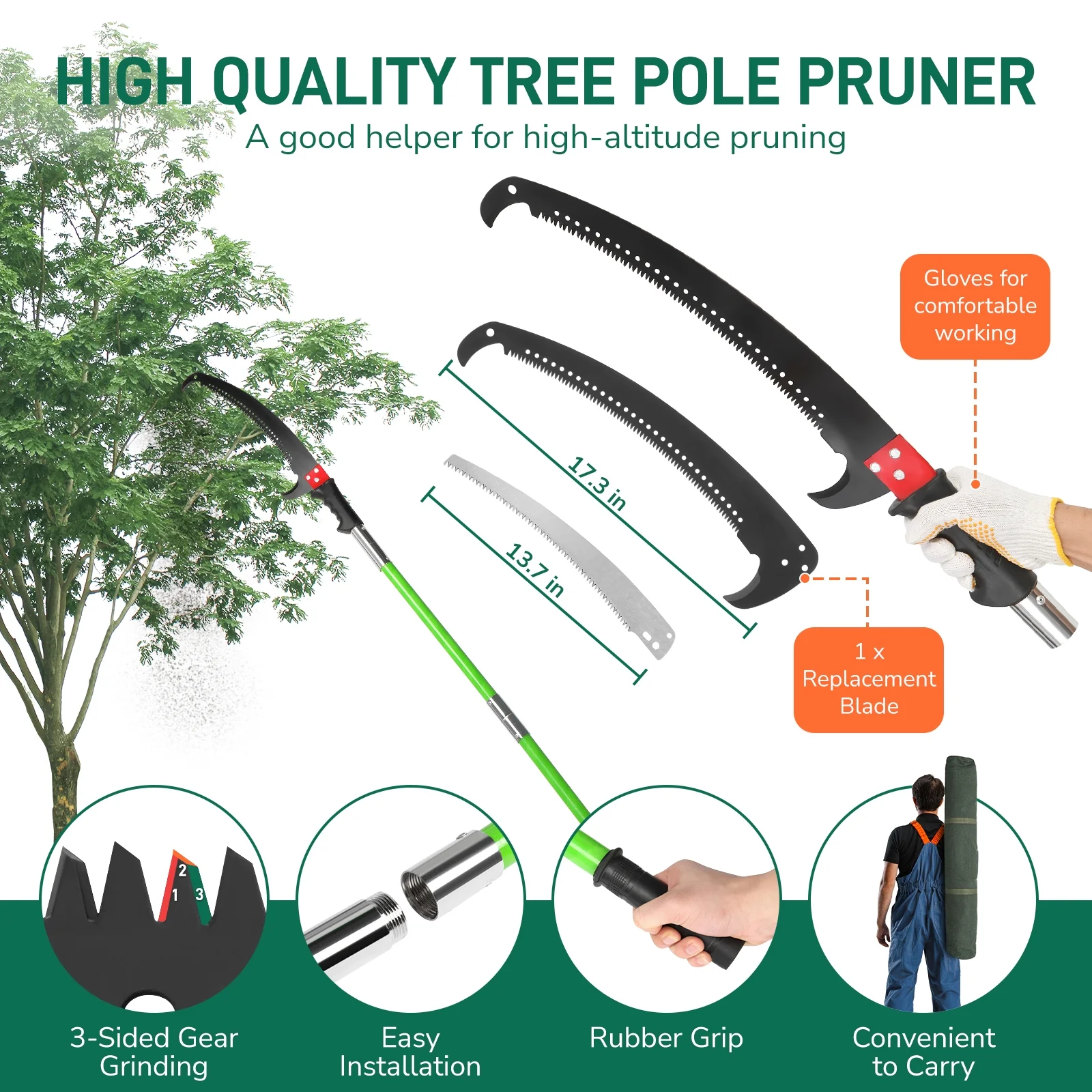Tree Pole Pruning Saw for Tree Pruning,Kepeak 26ft Manual Pole Saw,Tree Pole Branch Pruning Gardening Tool Retractable