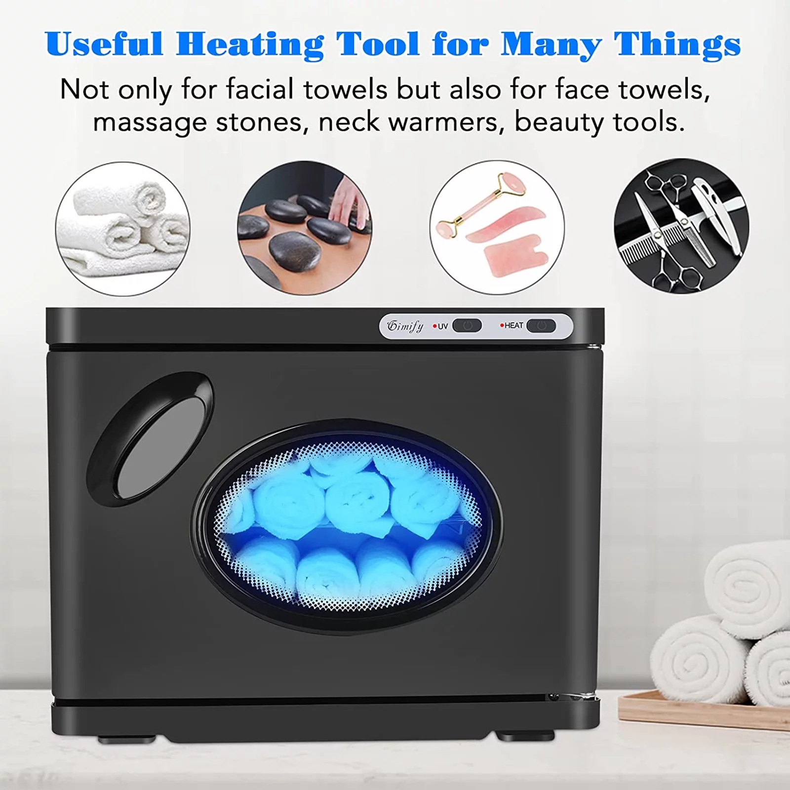 UV Sterilizer Towel Warmer Black - 23L Capacity for 50-60 Towels, Hot Towel Cabinet with Two Stainless Steel Racks for Beauty Salon Home