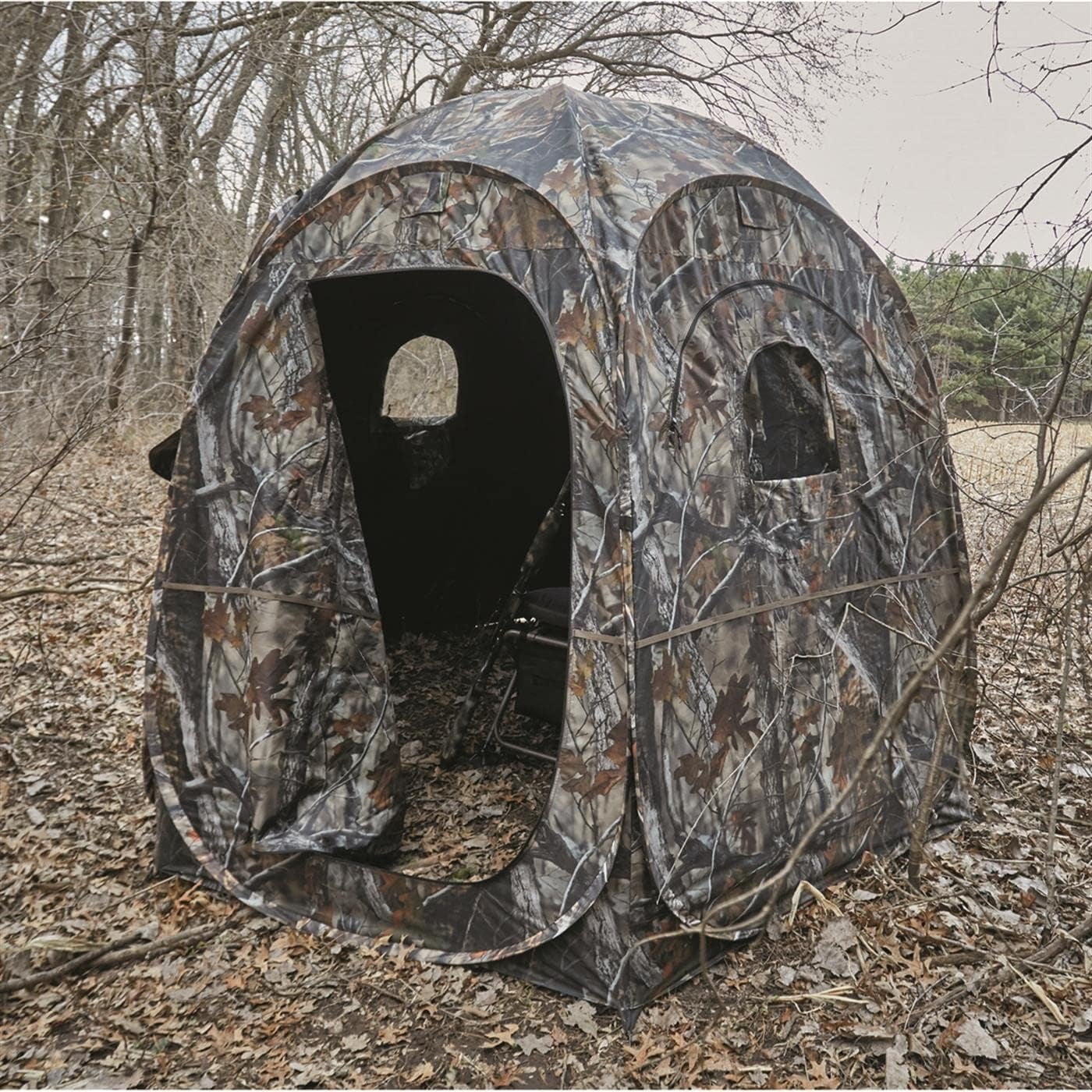 Guide Gear Deluxe Pop-Up Hunting Ground Blind, 1-2 Person Tent, Hunting Gear, Equipment, and Accessories, 4-Panel Spring Steel