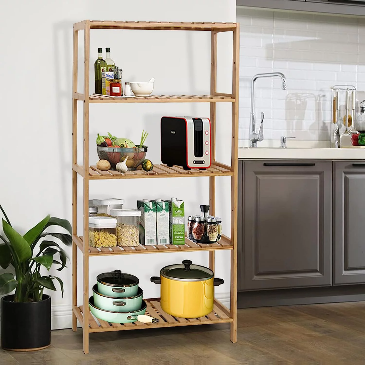 Standing Shelf 5-Tier Kitchen Bamboo Storage Rack Multifunctional Stand Shelf Holder Bathroom