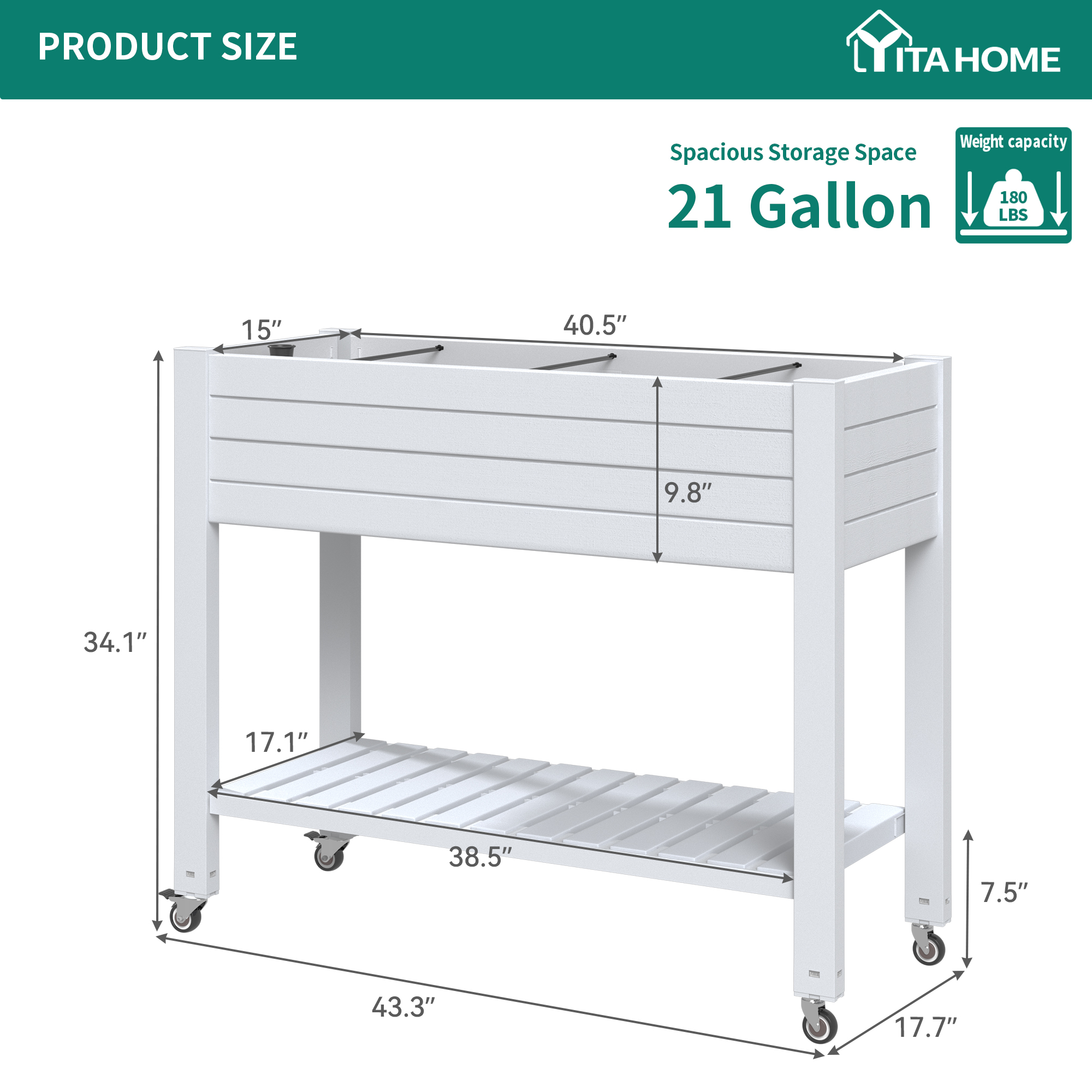 Dextrus 3.6x1.5x2.8FT Elevated Raised Garden Bed with Legs and Lockable Wheels, Outdoor Large Resin Patio Planter Box Stand with Drain Plug, Water Monitor and Storage Shelf for Plant Vegetable Flower