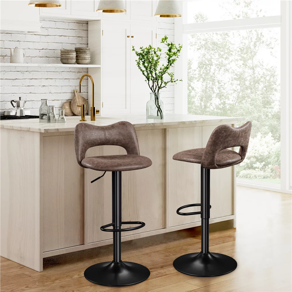Yaheetech Set of 2 Height Adjustable Bar Stools,Retro Brown