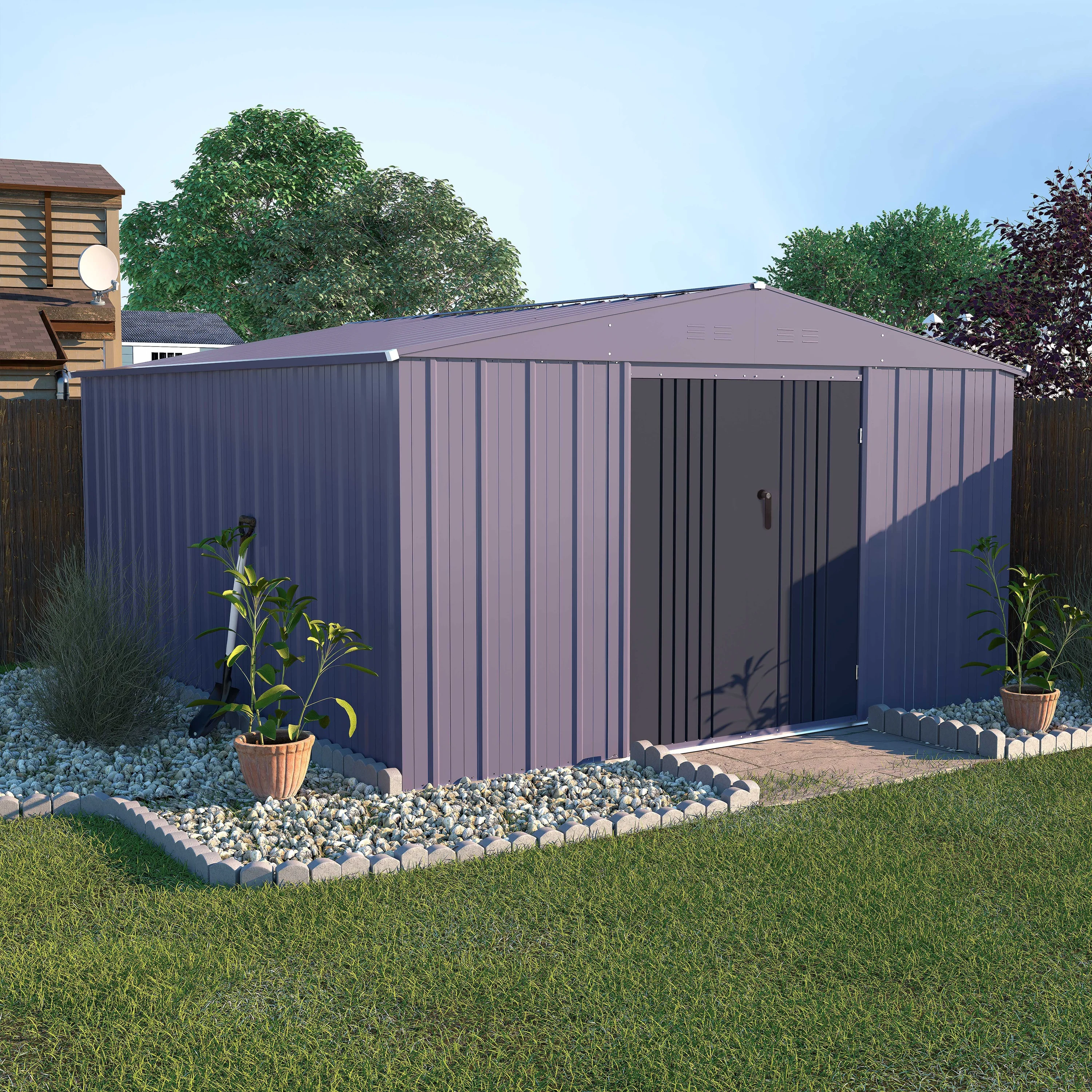 VEIKOUS 10' x 12' Outdoor Storage Shed with Lockable Doors for Garden, Gray