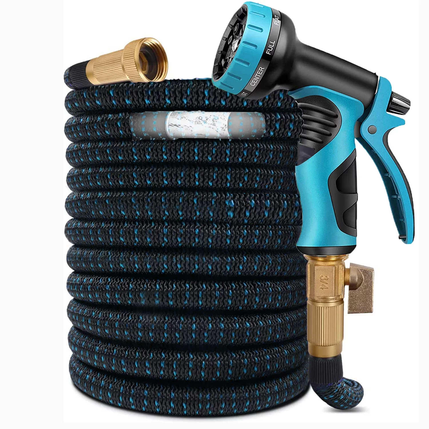 Expandable Garden Hose 100ft Upgraded,Ultra Flexible Lightweight Water Hose With 9 Way Spray Nozzle,Durable 4-layer Latex Core,3/4” Solid Brass Fittings,Easy Store No Kink Leakproof Expanding Pipe