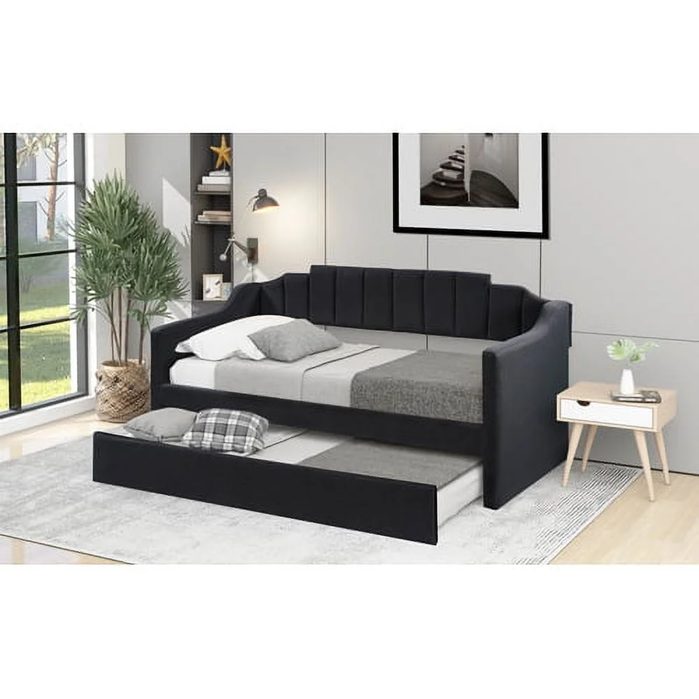 Upholstered Twin Daybed with Trundle,Black