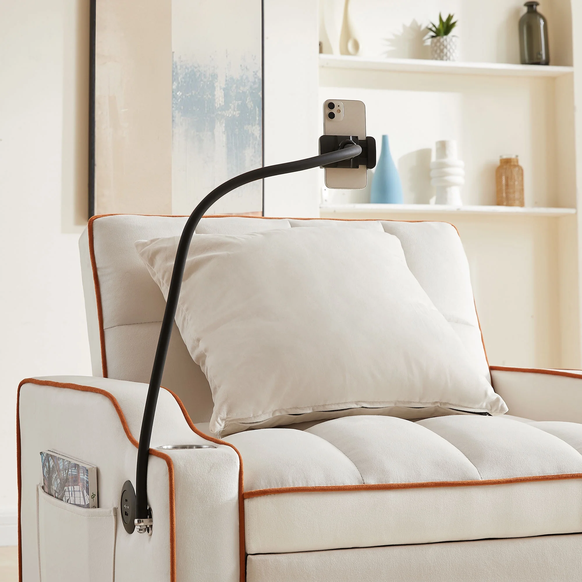 3-in-1 Convertible Pull Out Sleeper Loveseat Sofa Bed,Adjustable Lounge Recliner Futon Sofá Chair Upholstered Single-Seat Couches with Reclining Backrest,Toss Pillows&Side Pockets for Living Room