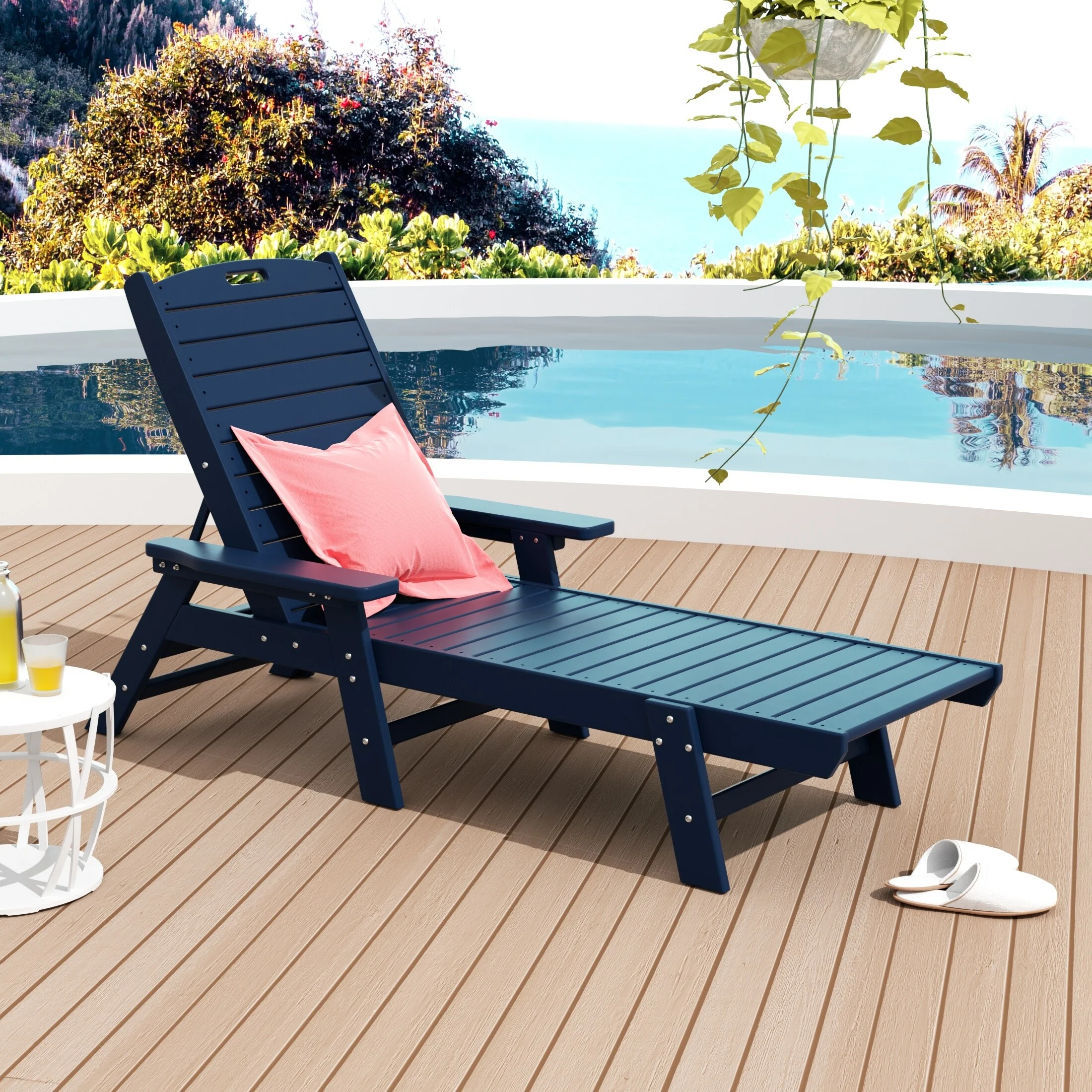 Polytrends  Laguna All Weather Poly Pool Outdoor Chaise Lounge - with Arms Navy Blue