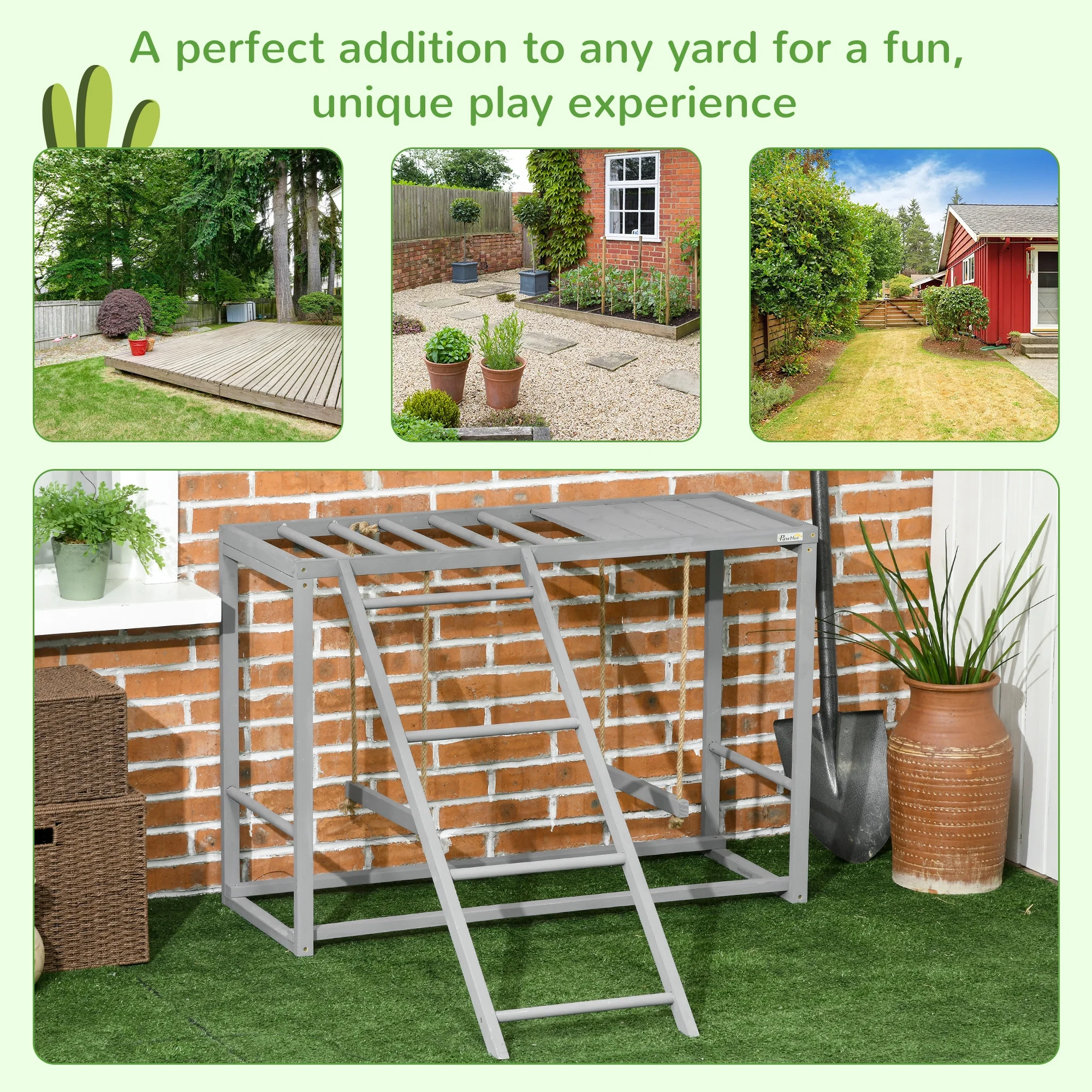 PawHut Wooden Chicken Activity Play w/ Swing Set, Chicken Coop Toy Gray