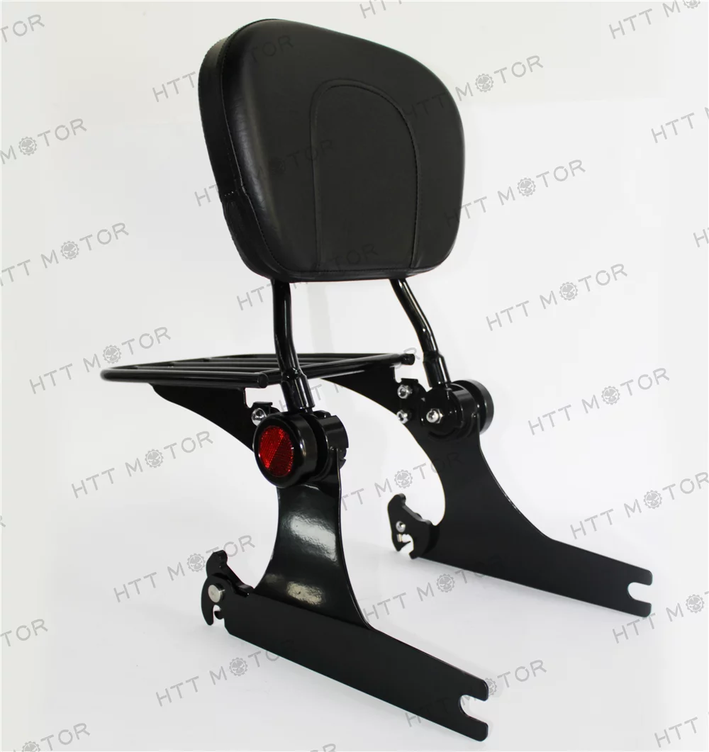 HTTMT Skull Adjustable Backrest Sissy Bar w/ Luggage rack For Harley Dyna 02-05 Black