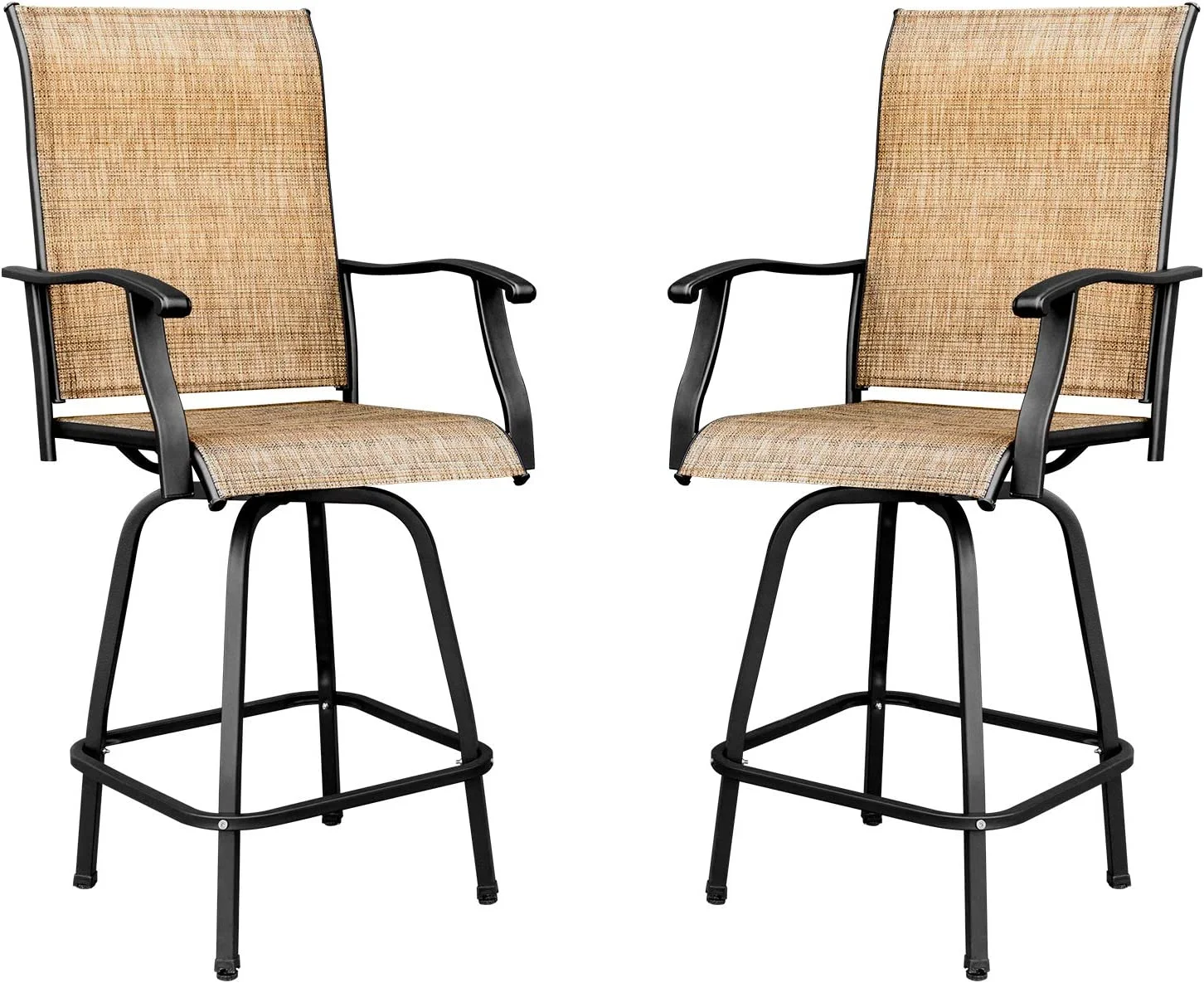 Patio Bar Stools Set of 2 All-Weather Outdoor Patio Furniture Set Counter Height Tall Patio Swivel Chairs for Bistro, Lawn, Garden, Backyard