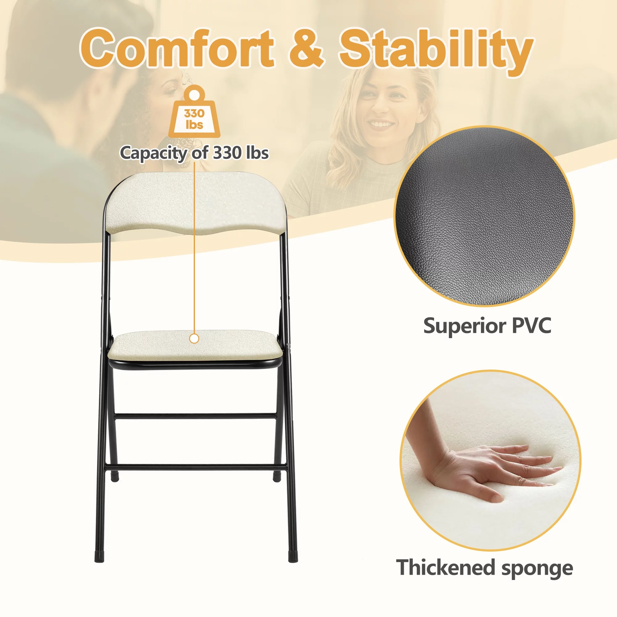 Jaxpety 6 Pack Commercial Plastic Folding Chairs Stackable Wedding Party Event Black