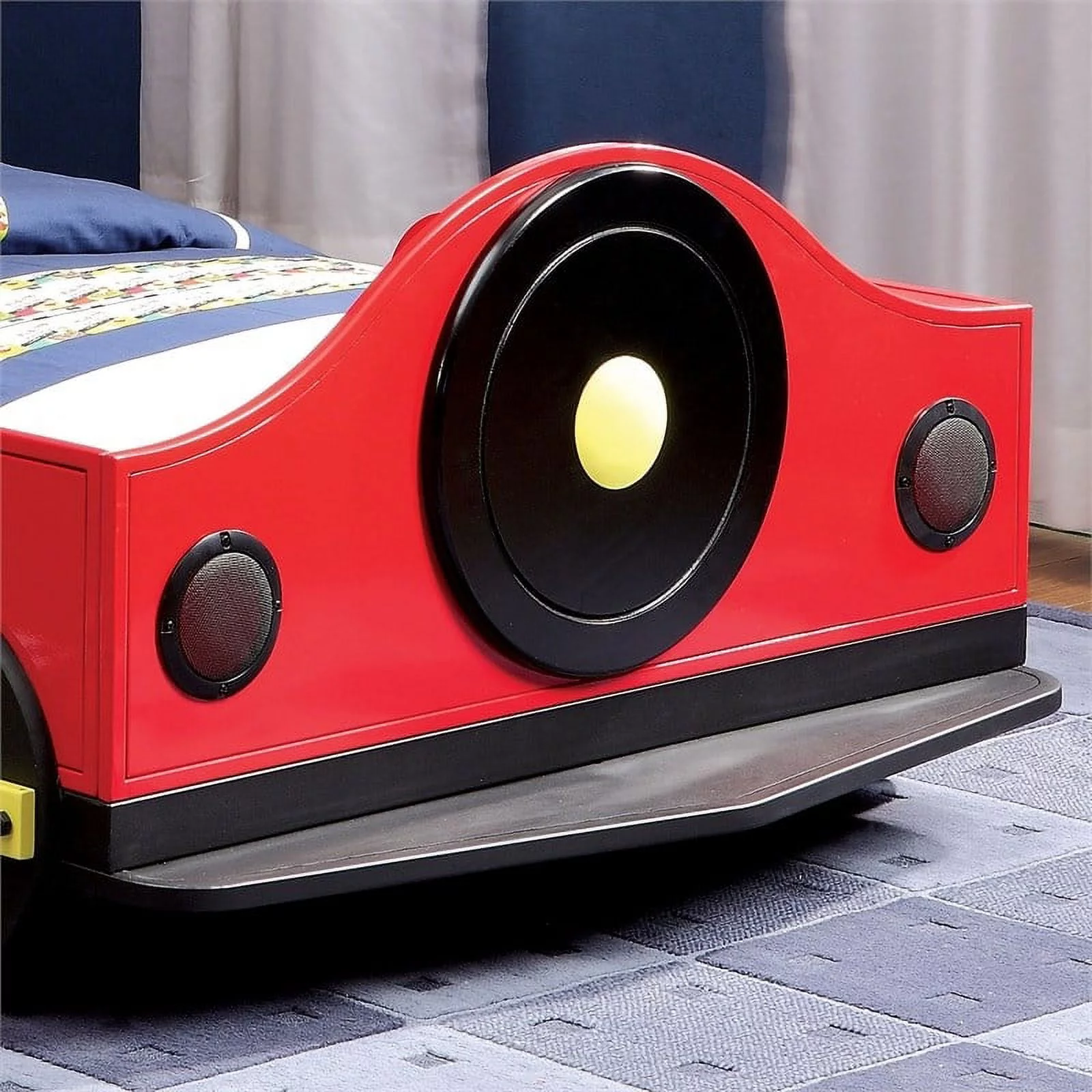 Roseberry Kids Modern Metal Novelty Twin Train Bed in Red/Black